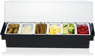 True Bar Caddy with 6 Compartment and Lid, Storing Garnishes, Fruits Olives Lemons, for Restaurants, Home Bars, Hosting Essentials, Bartender Supplies