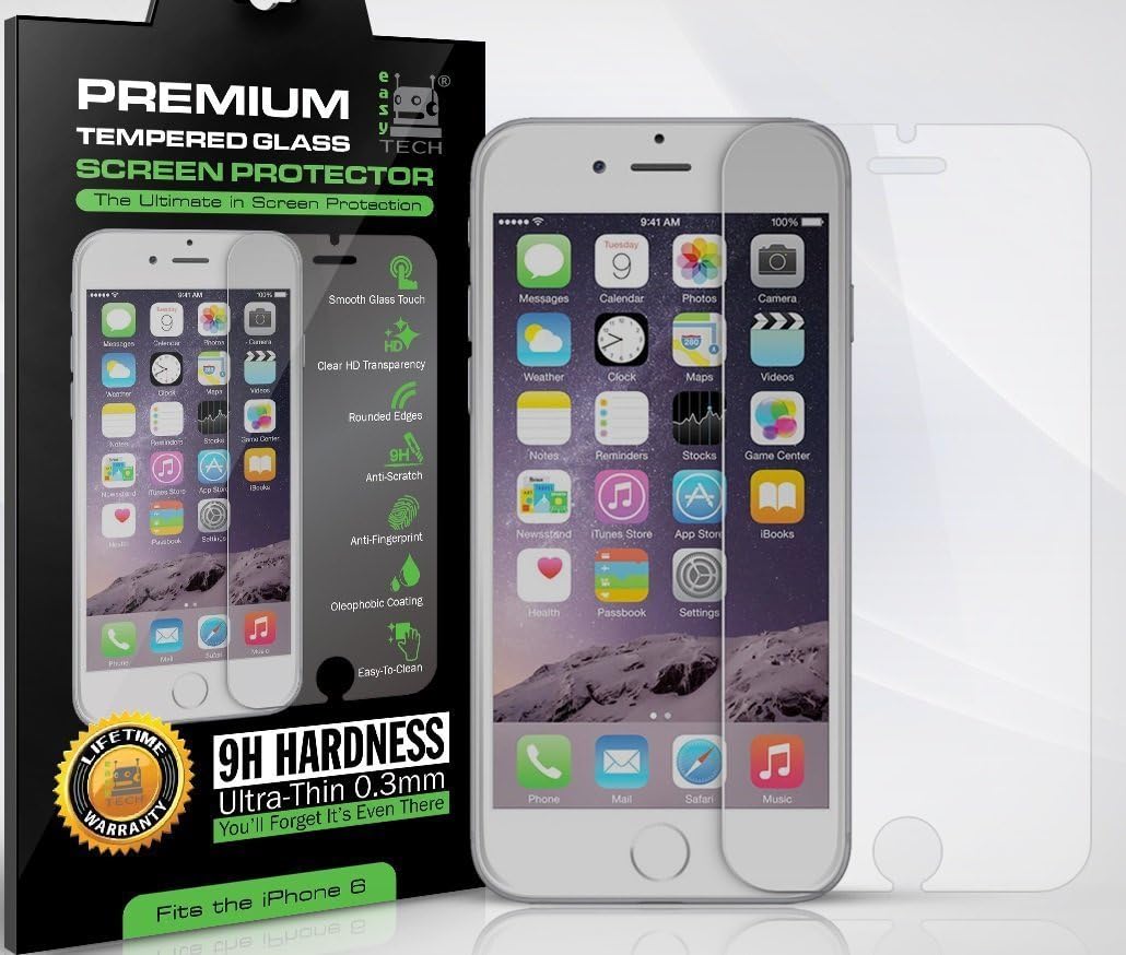 Premium HD iPhone 6/6s Tempered Glass Screen Protector, 9H Hardness.33mm Thick, Feels Just Like Your Cell/Mobile Phone's LCD Screen, 100% Clear, Use on Black, White, Any Color Phone,