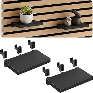 Meetory Regal für Akustikpaneele - 2 Stück Zubehör Akustikpaneele Ohne Bohren Wandorganizer Wandregal Wandregale für Lamellen Wandpaneele Schweberegal Wohnzimmer Schlafzimmer Büro Küche 15×10cm