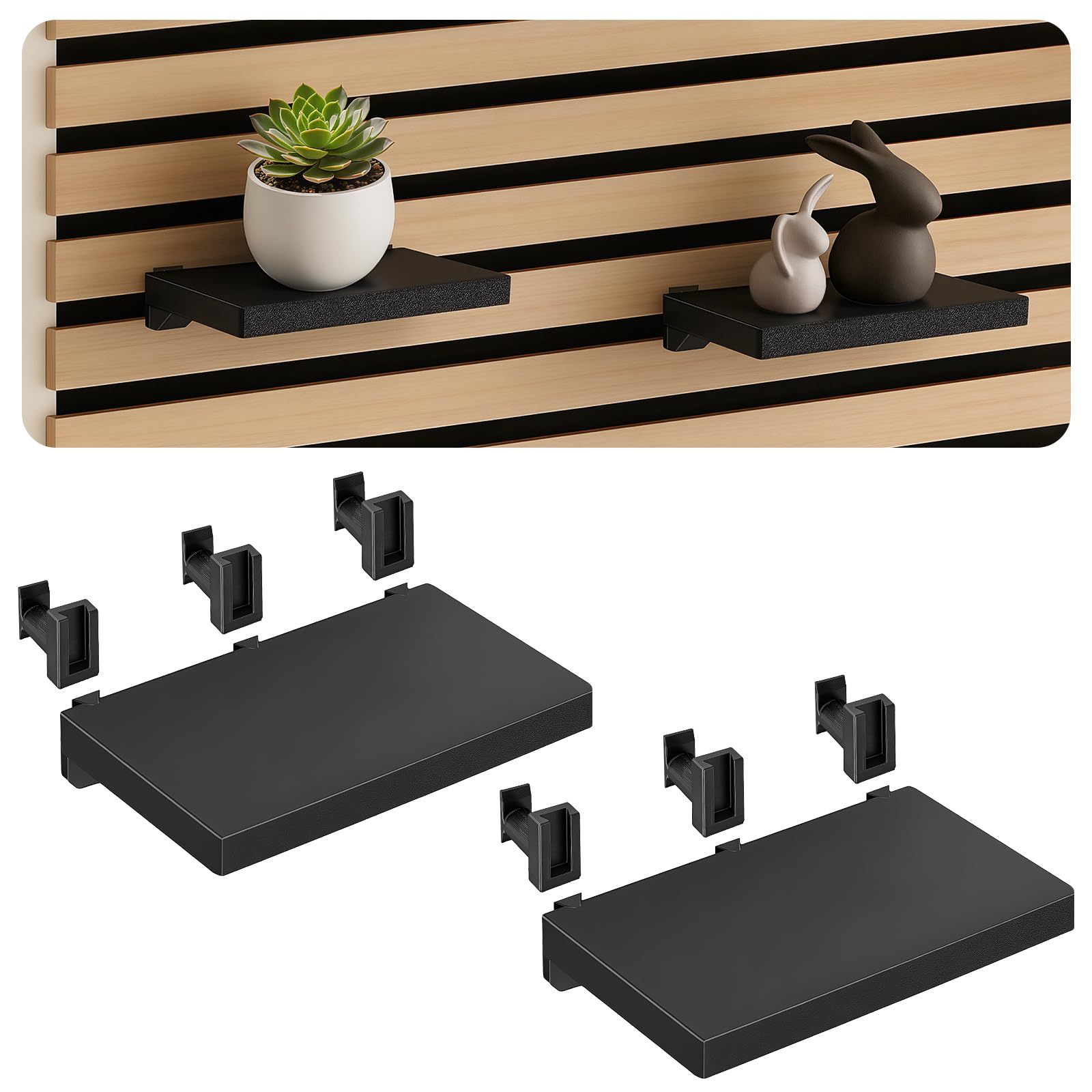 Meetory Acoustic Panels Accessories - 2 Pack No Drilling Wall Storage Shelf Horizontally Acoustic Panel Accessories for Holding Plant Pots and Decorative Items (15 x 8.5 cm)