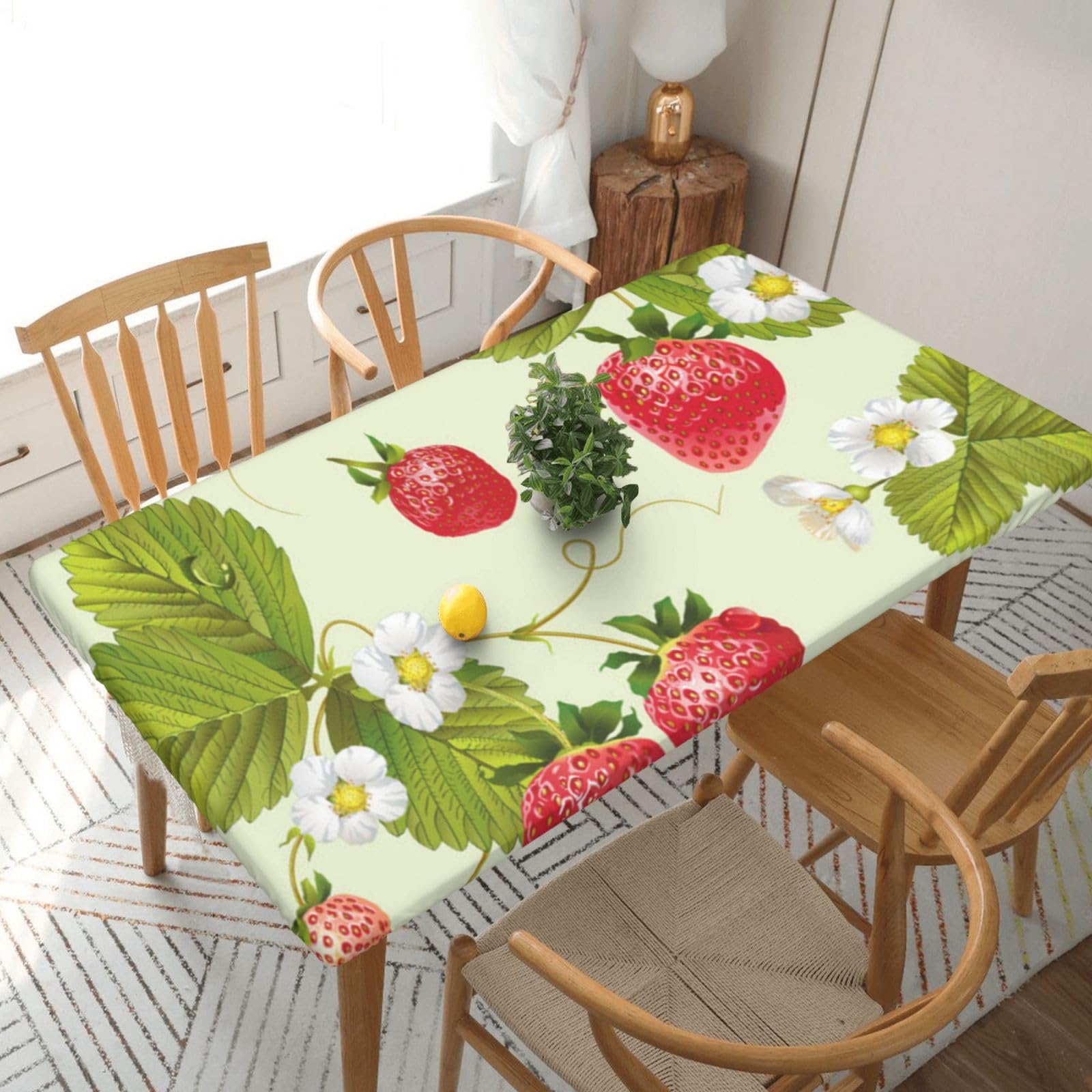 BNVSADC Lovely Strawberry Printed 5FT Tablecloth Polyester Kitchen Water Resistant Table Cloth Dining Table Decoration Table Covers, 152x76 CM