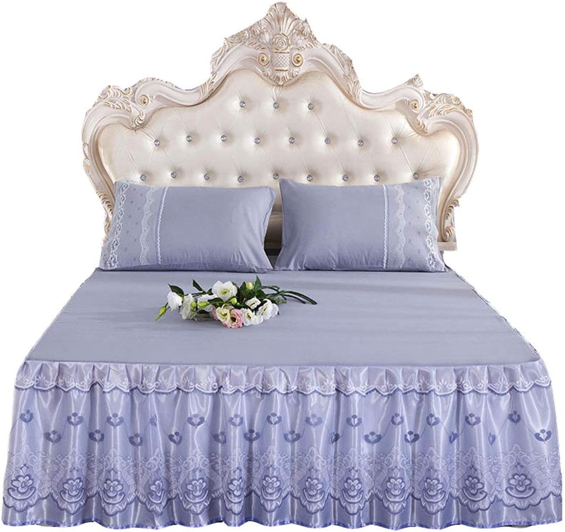 Mily Wrap-Around Floral Lace Bed Skirt Princess Bed Dust Ruffle Machine Washable (Pink 2)