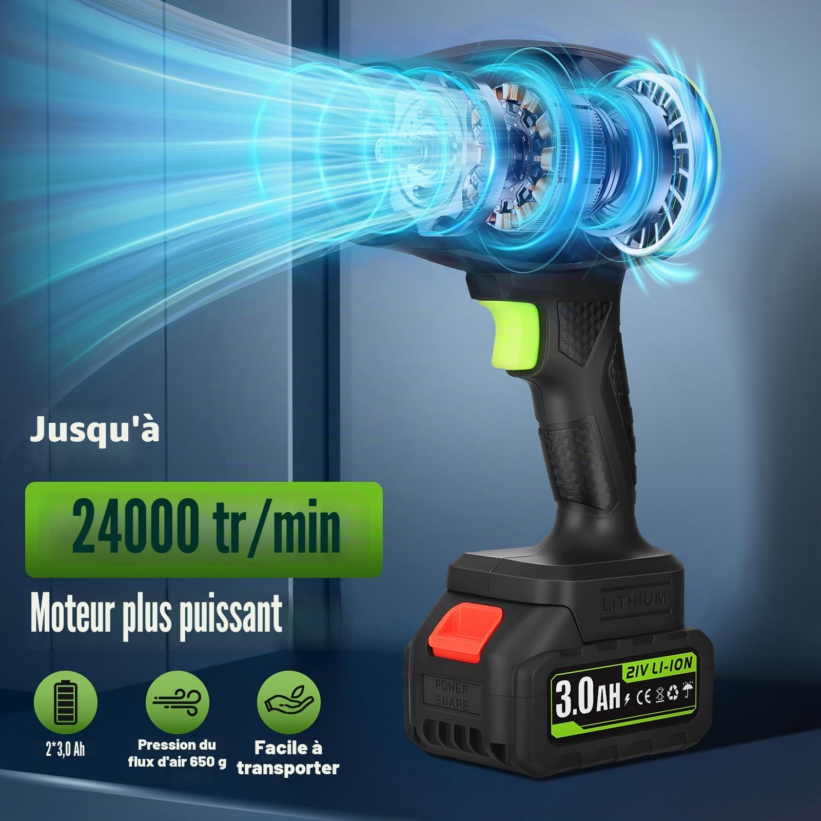 Blumway Souffleur à feuilles sans fil avec batterie, pour l'entretien de la pelouse, souffleur à main, 21 V, 2 pièces, souffleur électrique pour l'entretien de la cour/pelouse, dépoussiérage