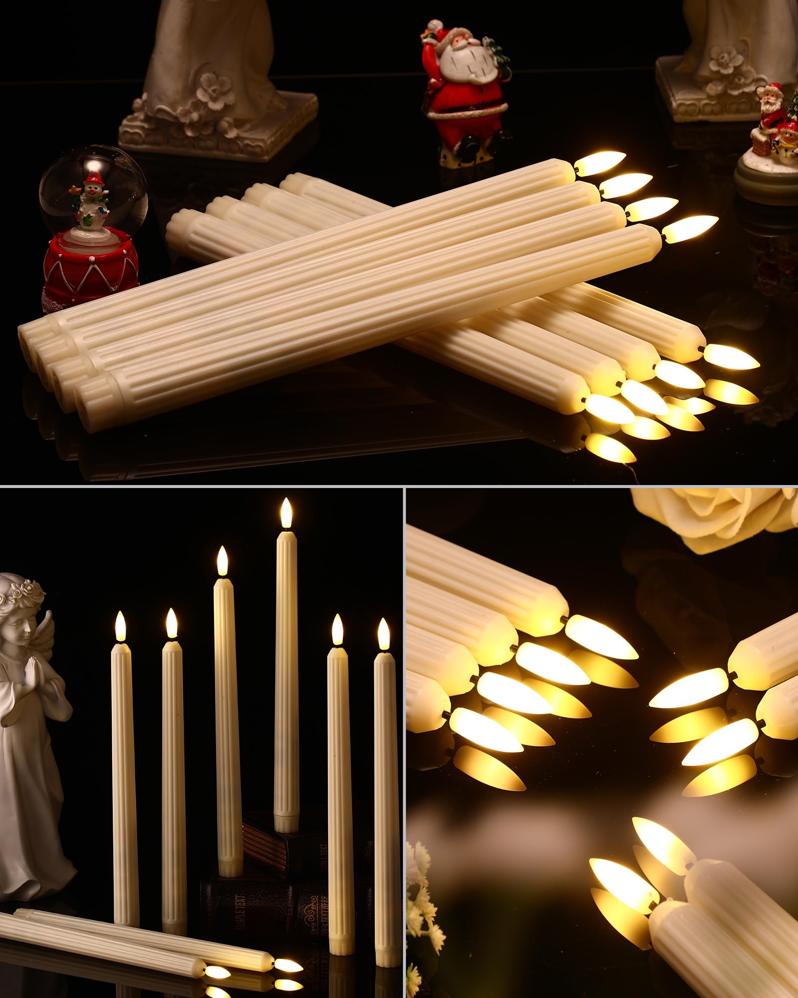 Treela 36 candele coniche senza fiamma, 28 cm, tremolanti LED finte, alimentate a batteria, elettriche, per Natale, Halloween, compleanno, festa di nozze (bianco avorio, colonna romana)