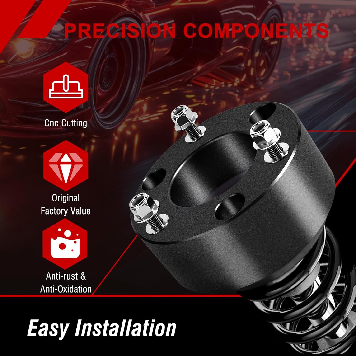 3in Front Lift Kits Compatible with Silverado 1500 2007-2024, 3" Leveling Lift Kit for Sierra 1500 2007-2024, Aluminum Suspension Level Kit Forged Front Strut Spacers for Yukon 2007-2024