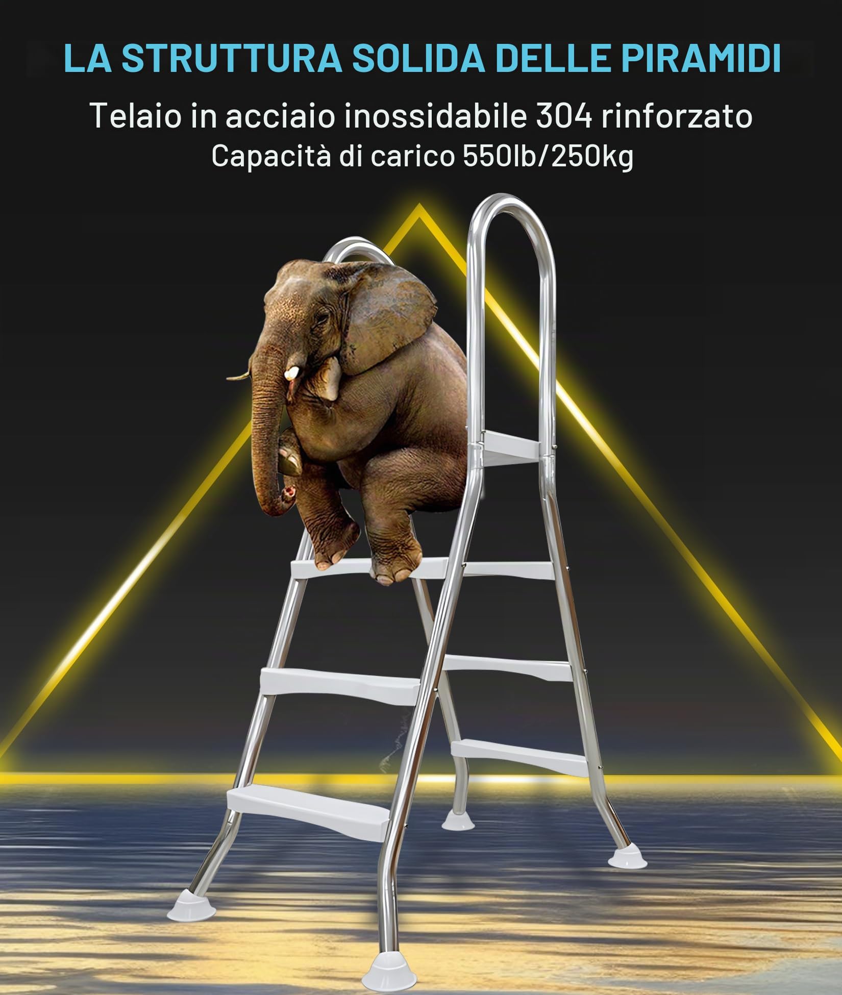 Scala stabile per piscina fuori terra, in acciaio inossidabile 304 ispessito, scale per piscina fuori terra per esterni, scala a 4 gradini per piscina, capacità 250 kg scale per piscina resistenti