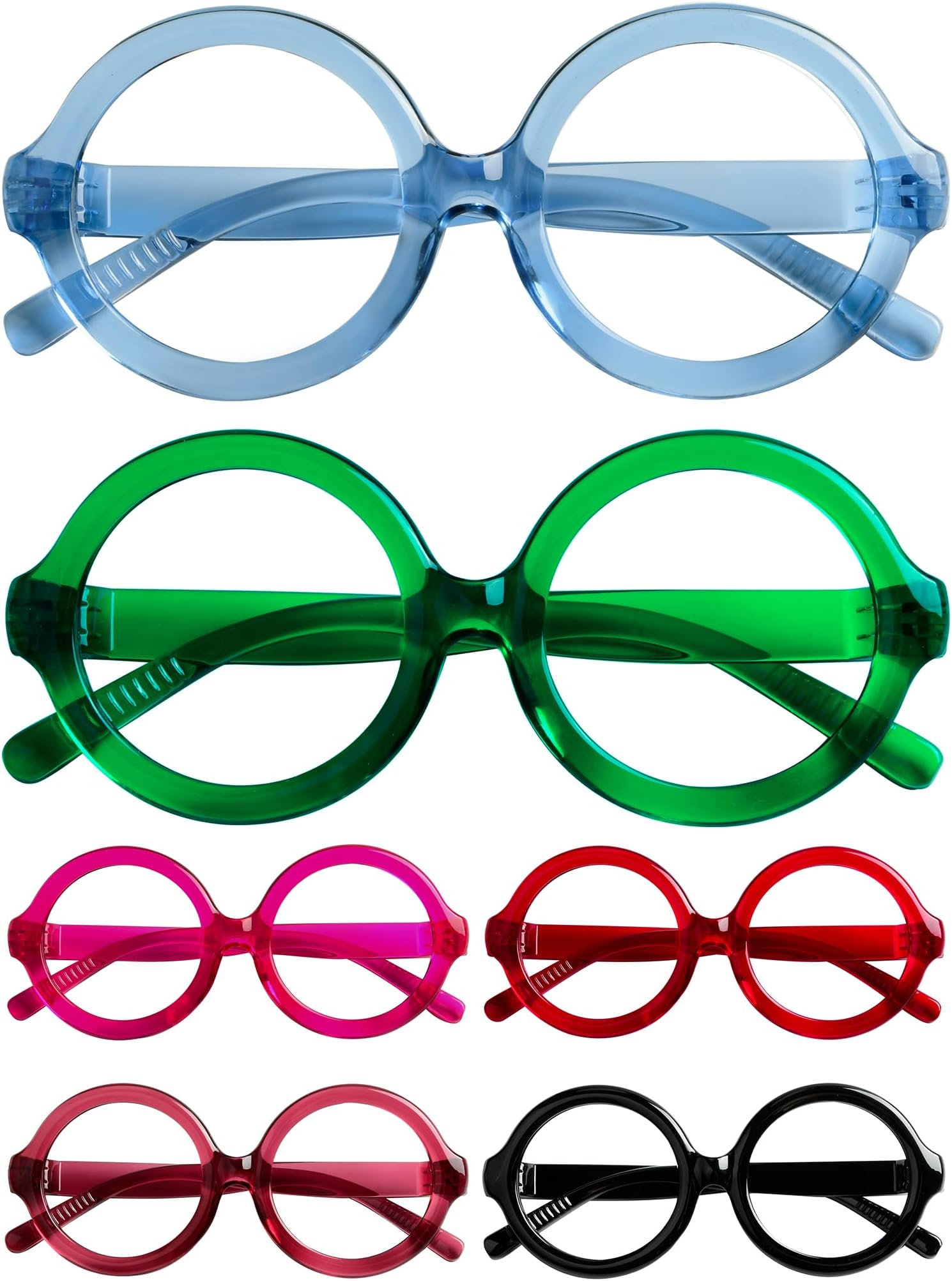 CessBlu 6 Pack Huge Oversized Reading Glasses without Metal No Screws for Women Large Head Round Readers +2.00