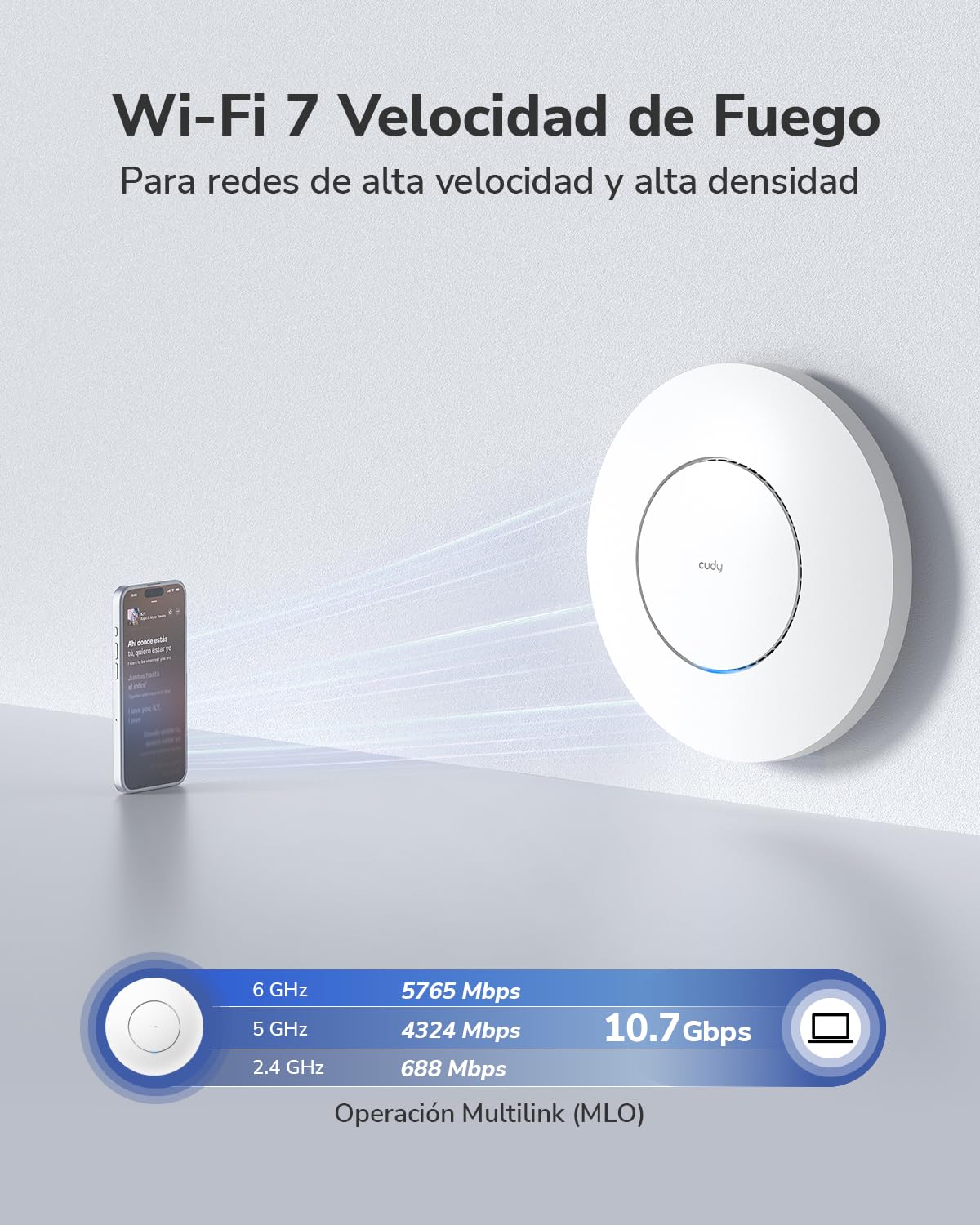 Cudy BE11000 Tri-Band Wi-Fi 7 Access Point, 10G SFP+, 1x 2.5GbE, AP11000 | 11000 Mbps, 140 m², 300+ Clientes, Techo/Pared, Multi-SSID, Portal Cautivo, Cloud, VPN