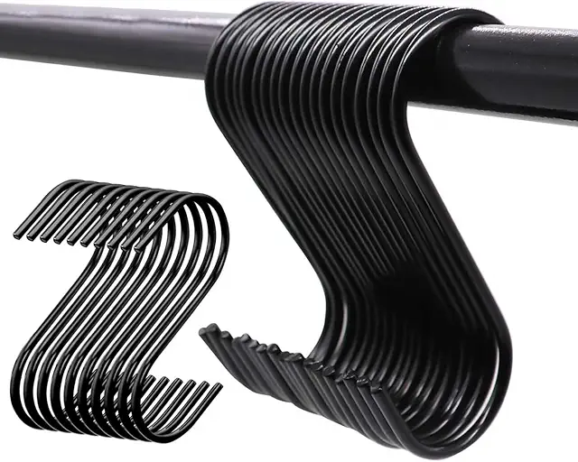 Black S Hooks - 20 Pack Metal Hanging Hooks for Kitchen, Bathroom & Garden