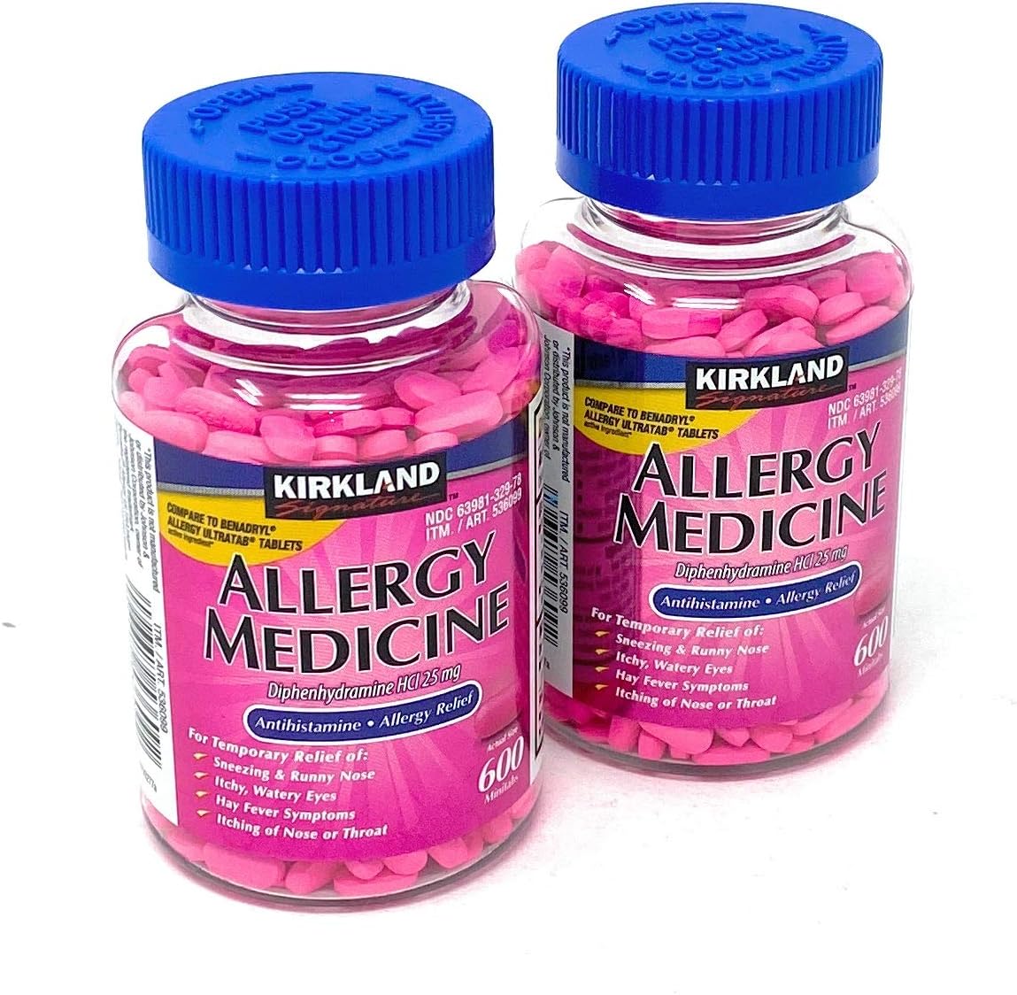 Kirkland Signature Allergy Medicine Diphenhydramine 25 Mg 600 Count (Pack of 2)