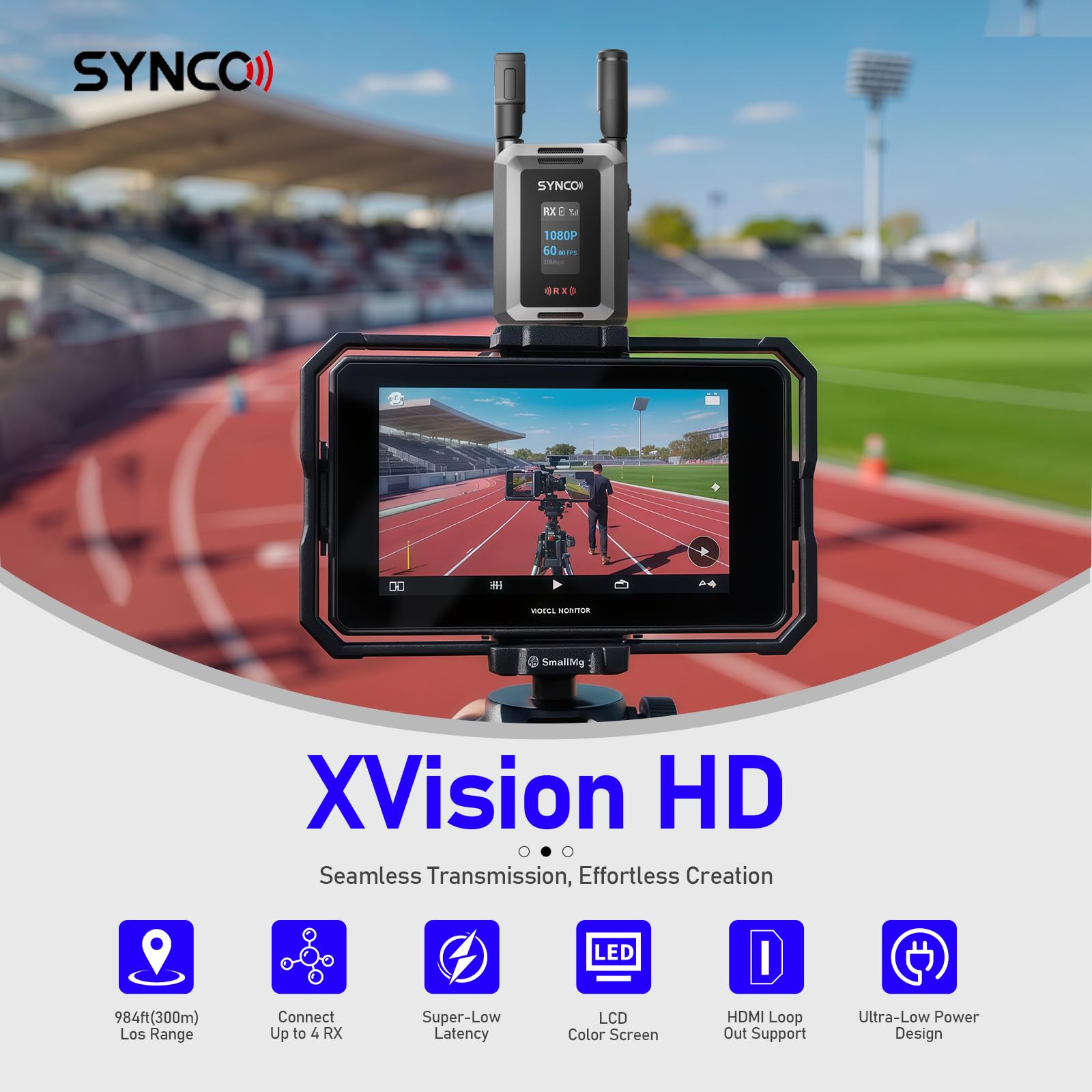 Synco Xvision Système de transmission vidéo sans fil - 300 m HD 1080p 60 fps - Émetteur et récepteur HDMI - Latence de 40 ms pour la surveillance en temps réel - Idéal pour le streaming en direct, les