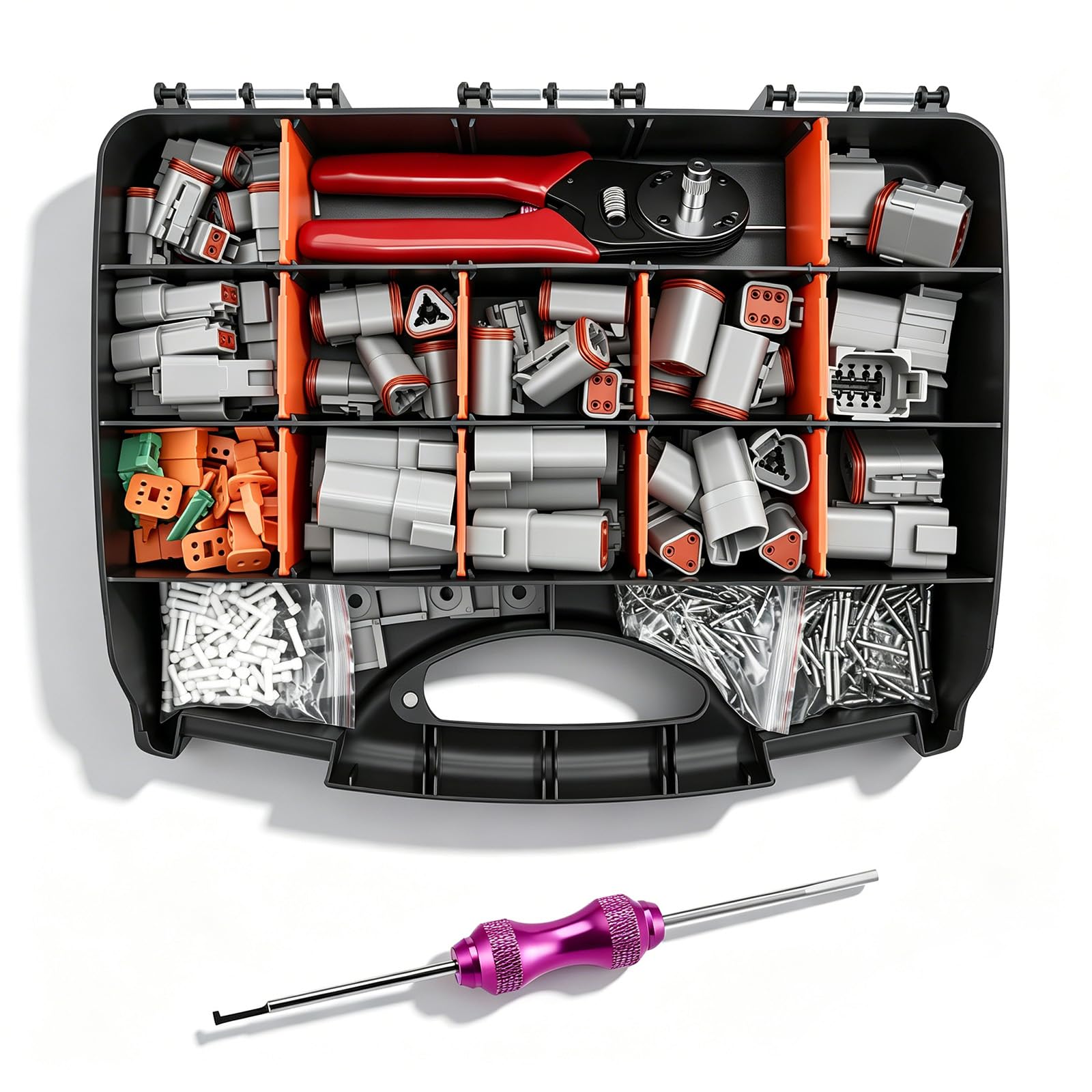 528 Pcs Deutsch Connector Kit, Automotive Electrical Connectors Set Use for Deutsch DT Series, 2 3 4 6 8 12 Pin Connectors Removal Tool Waterproof Deutsch Terminal Crimp Tool Mechanic Tools