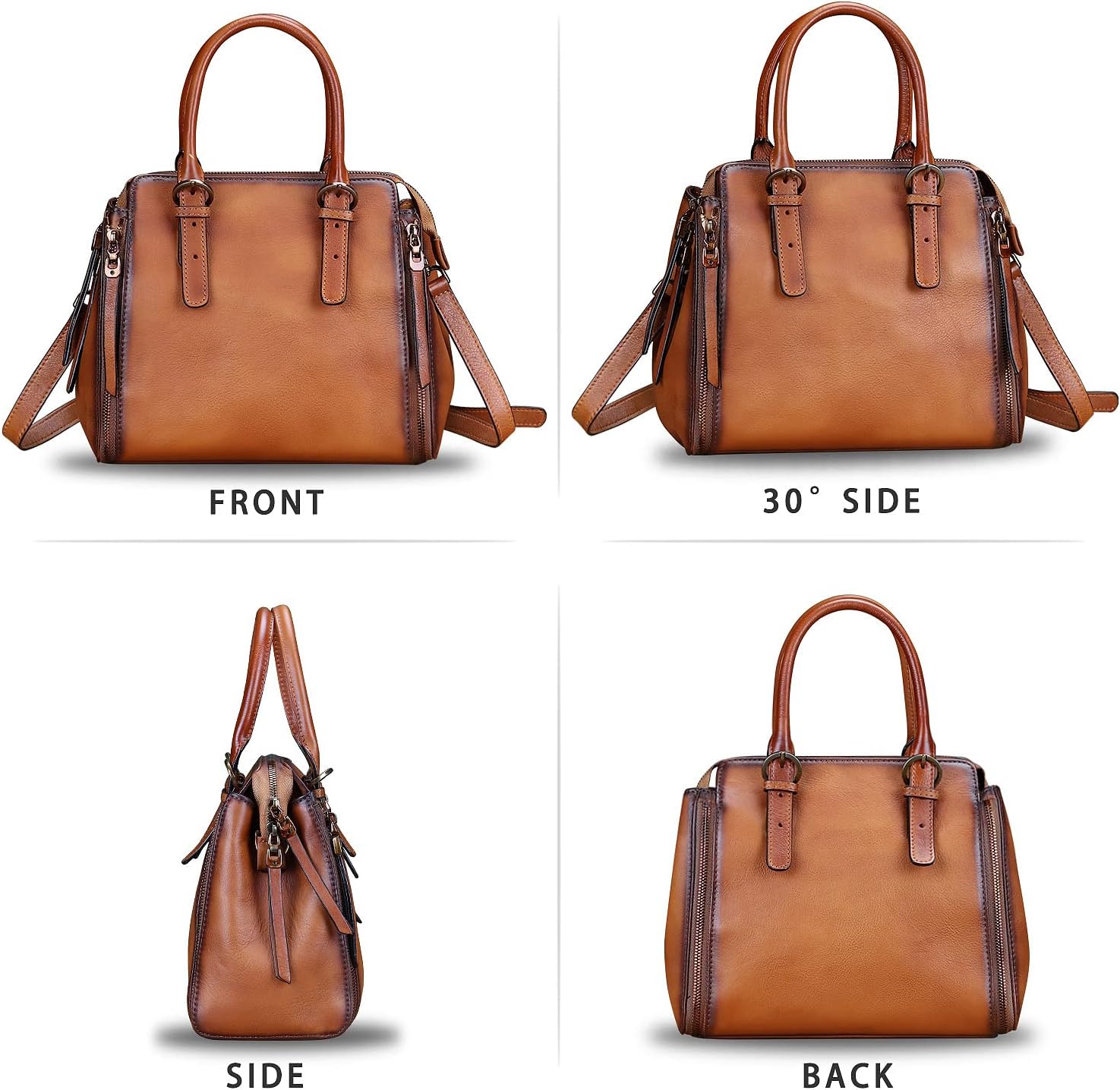 Genuine Leather Handbags Satchel for Women Purse Vintage Handmade Top-Handle Handbag Crossbody Shoulder Bag - Image 4