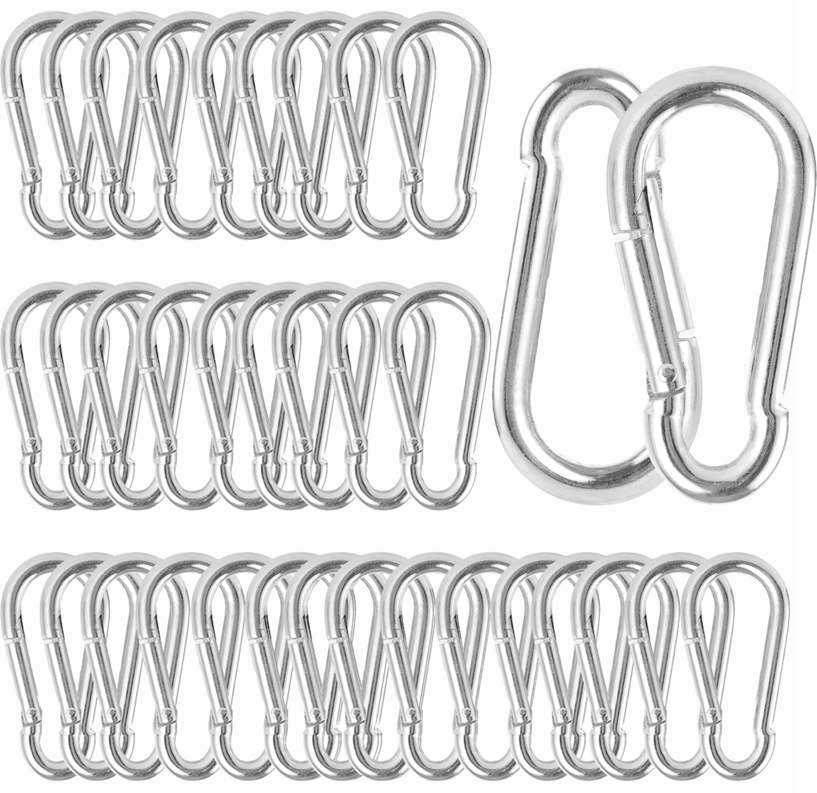 SENENQU Lot de 40 mousquetons galvanisés - 80millimètre x 8 mm - Mousquetons avec fermeture à cliquet - 200 kg - Crochets de balançoire