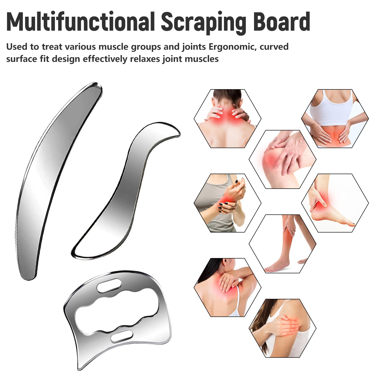 Gua Sha Edelstahl 3 in 1 Gesichtswerkzeug Faszien Tool Massagegerät für Lymphdrainage