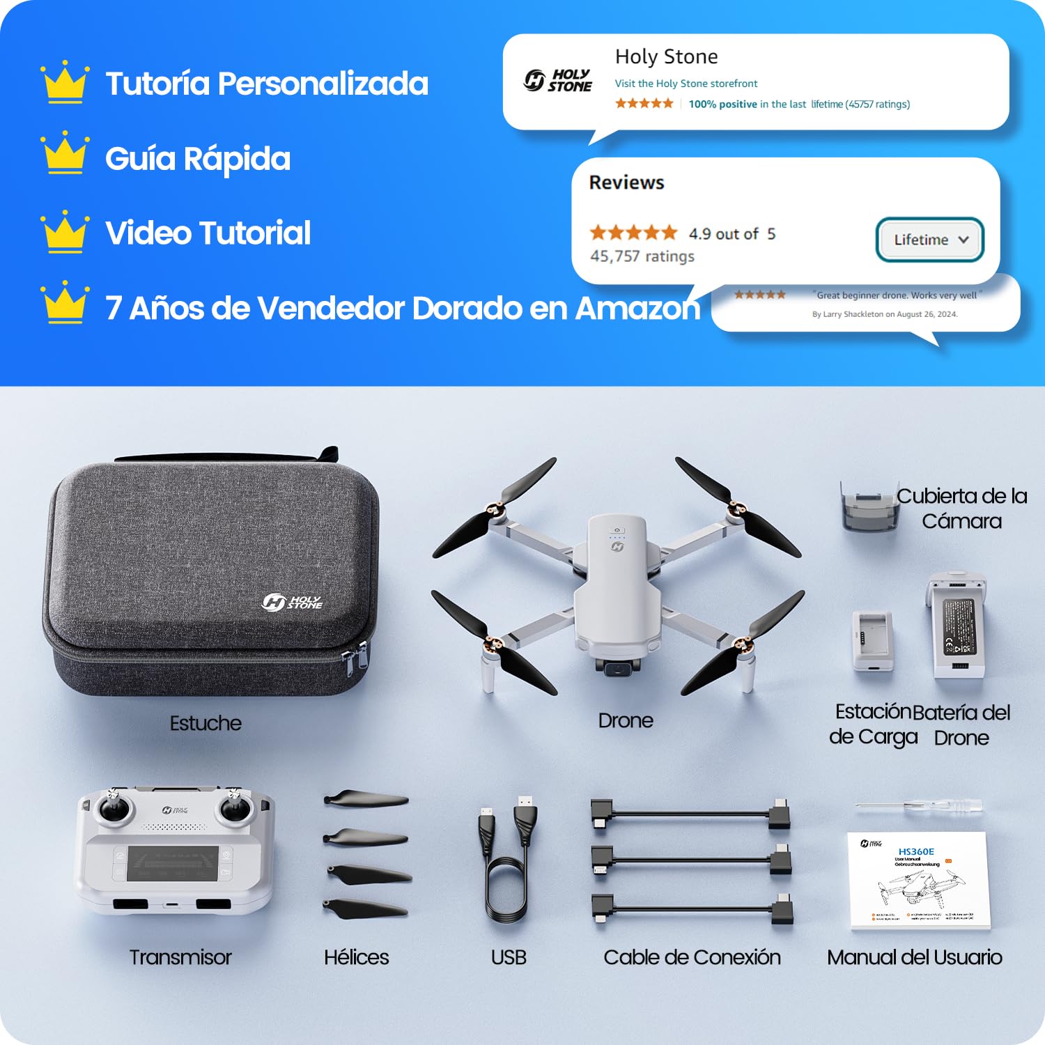 Holy Stone HS360E GPS drones con camara 4k adultos, dron cuadricóptero FPV RC plegable liviano de 249 g con sensor de 12 megapíxeles, EIS, alcance de 6 km, retorno automático, sígueme, HS360S mejorado
