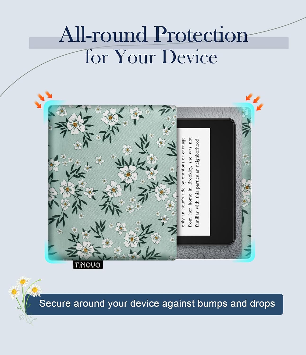 TiMOVO 6-7 Inch eReader Sleeve, Green & Flower