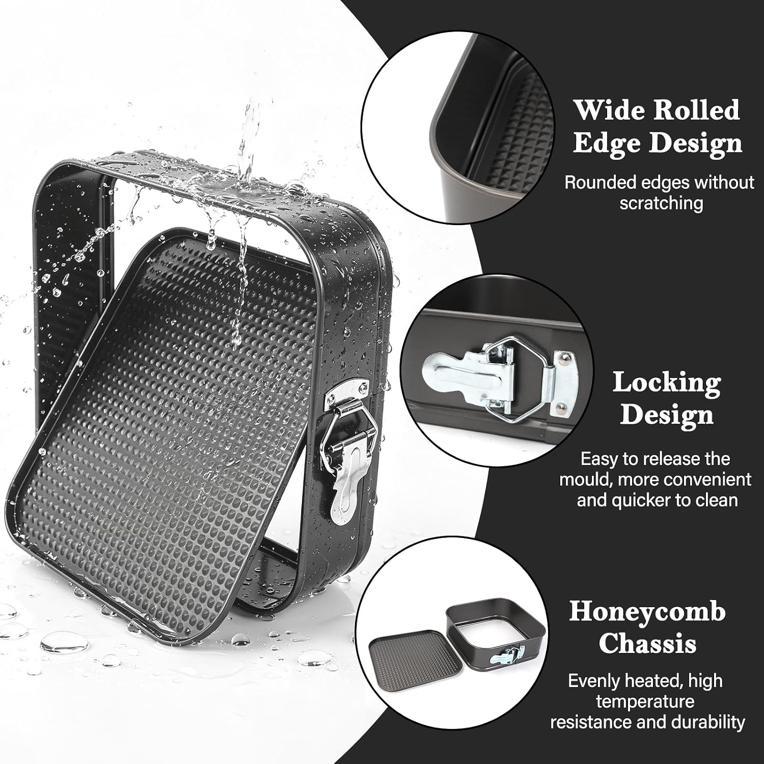 3Pcs Springform Pan, Square Removable Bottom(8/9/10 Inch)