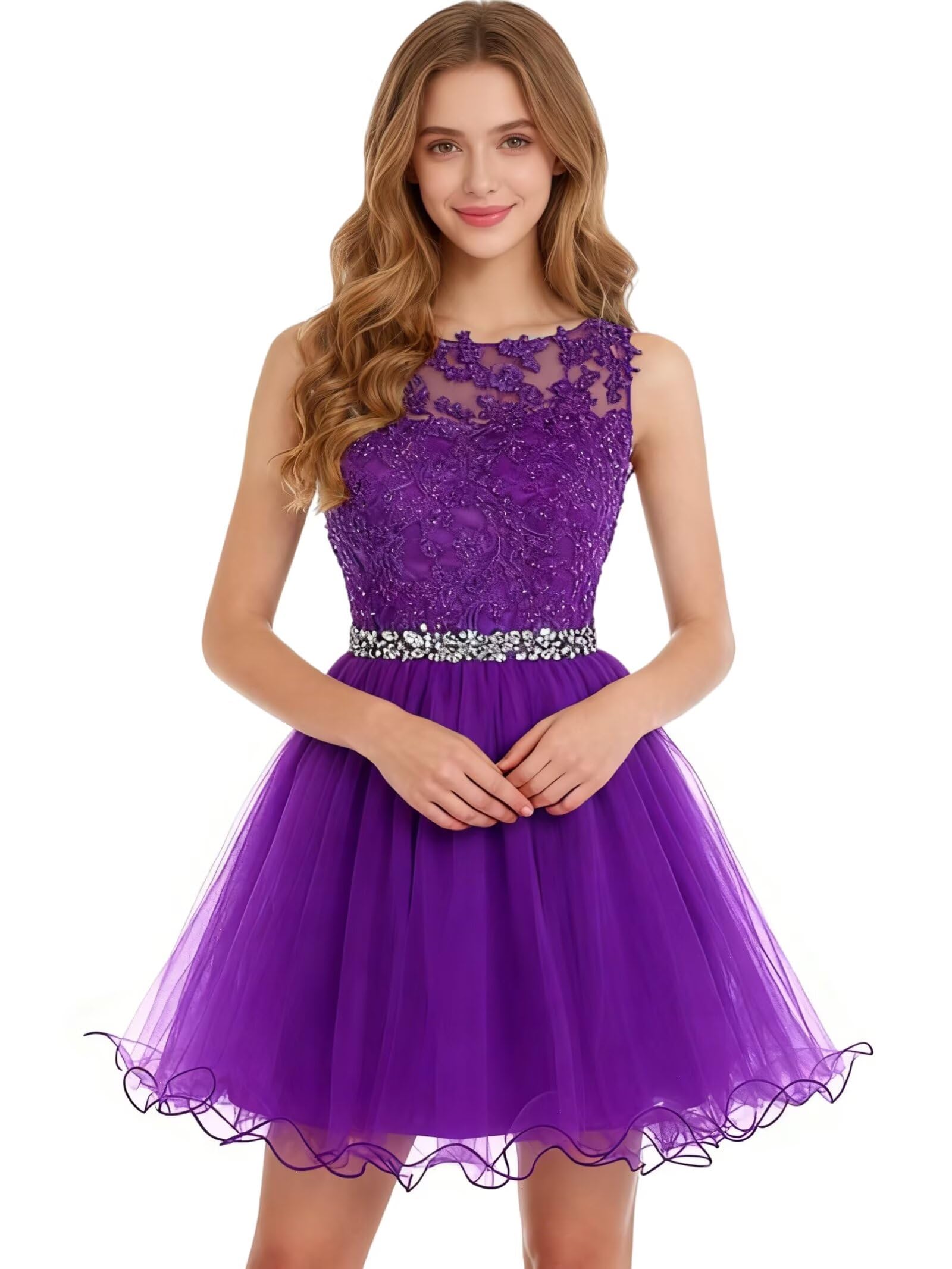 Dydsz Womens Scoop Appliques Homecoming Dress Short Cocktail Party Gown