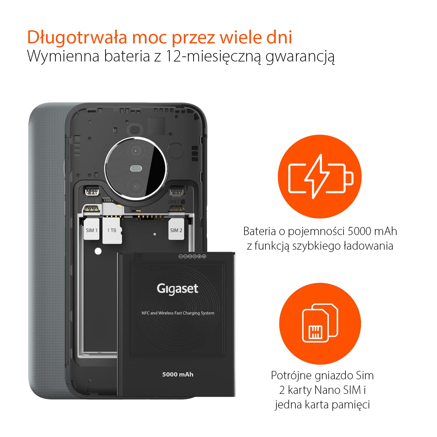 Gigaset GX6 wzmocniony smartfon 5G, standard wojskowy, pyło- i wodoszczelny IP68 - wyświetlacz 6,6" FHD+ z Corning Gorilla Glass, 128GB+6GB RAM, aparat 50MP - szybkie ładowanie - Android 12, szary