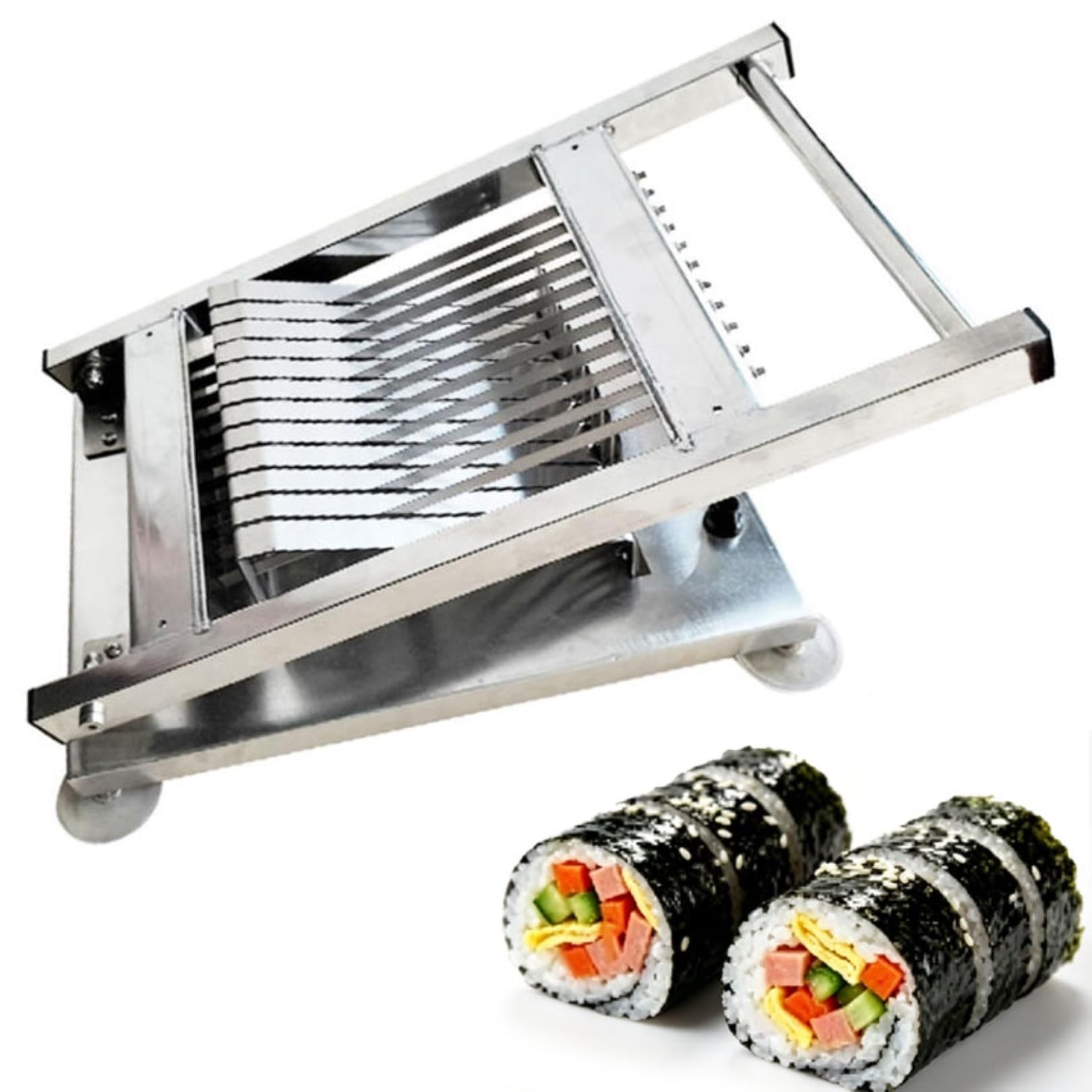 Affettatrice manuale per sushi, in acciaio inox, con 12 segmenti, antiaderente, per sushi, prosciutto, tofu, sezionamento rapido per cucine domestiche e ristoranti