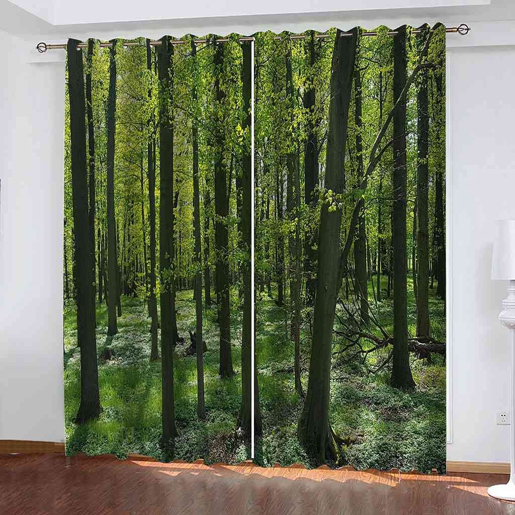 Rideau occultant imprimé arbre vert 3D isolant thermique pour salon et cuisine