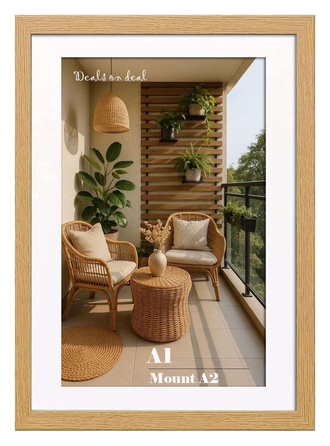DEALS ON DEAL® Poster Frame Oak A1 With Mount A2 | Prints HD Clear Aclyric Front Picture Frames | Portrait Landscape | White Matting A1 Picture Poster Frames