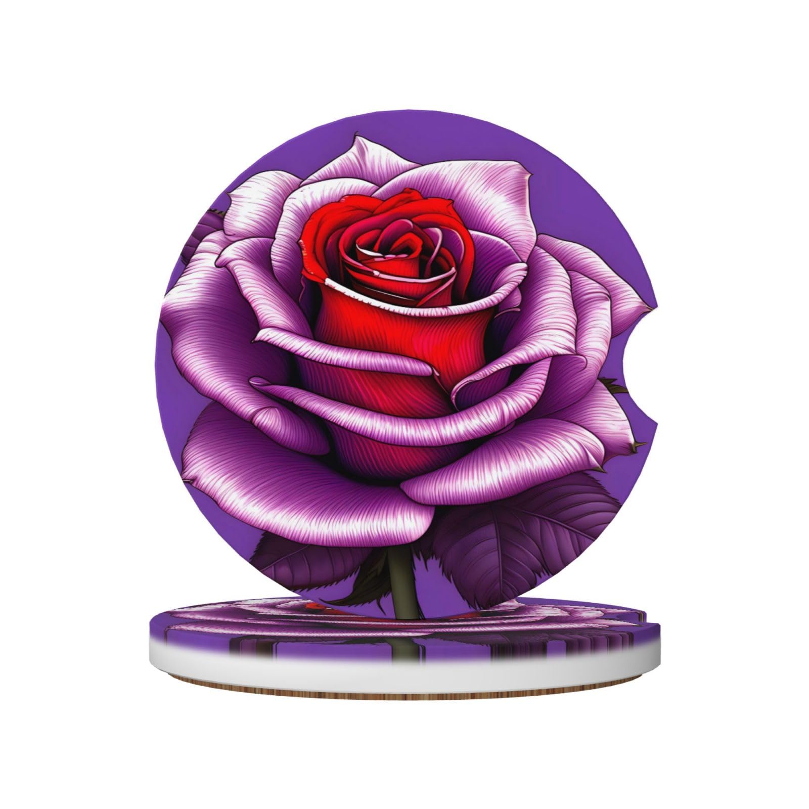 Fuchsia Rose Printed Ceramic Car Cup Coasters (2 Pack), Suitable for car Cup Holders, 2.56 inch Diameter