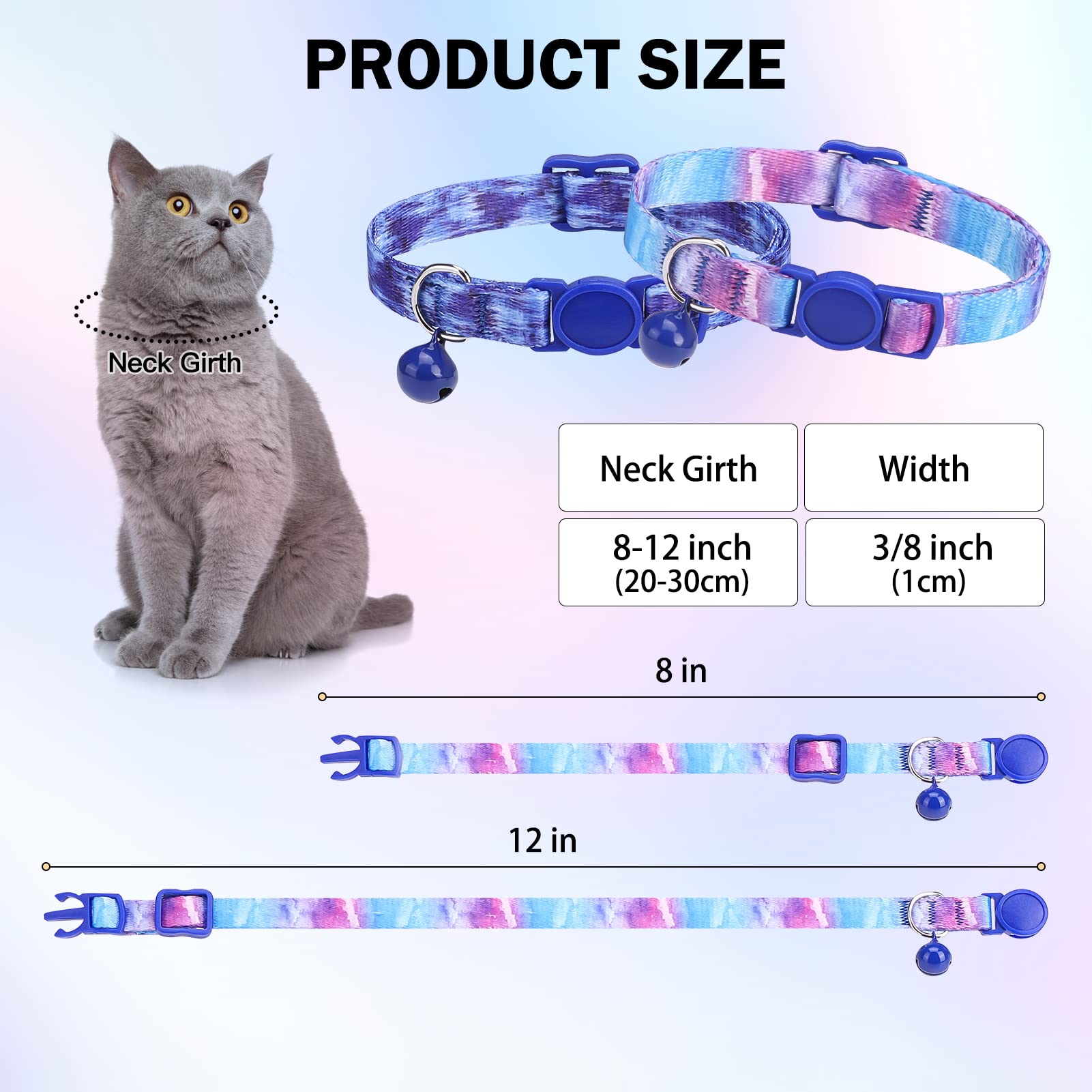 DILLYBUD Breakaway Cat Collars for Girl Boy Cats, Fall Winter All Weather Cat Collar Personalized Pattern 2 Pack,Cute Classic Safety Buckles and Bells,Adjustable Printed Nylon Colorful Kitten Collar