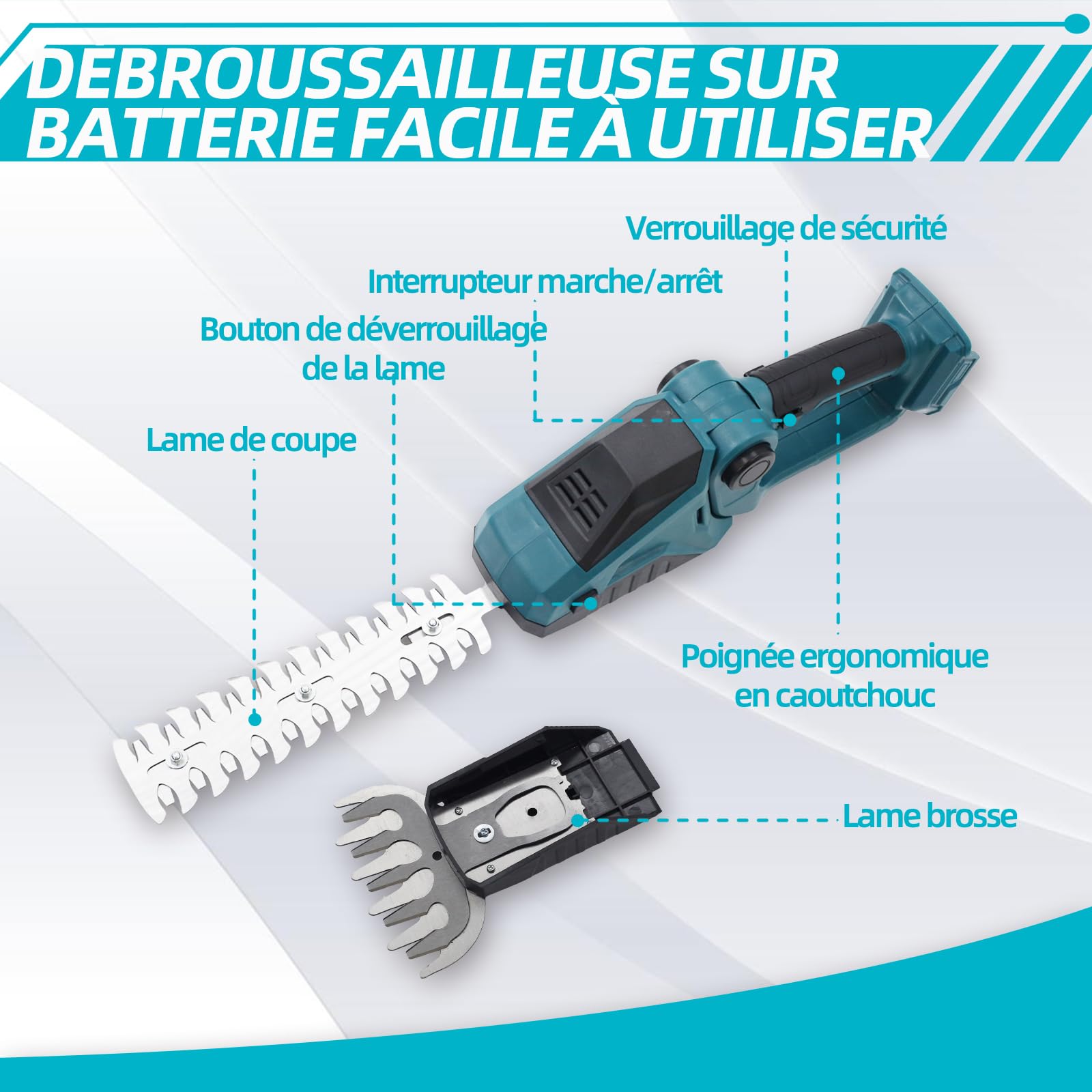 Cisaille à gazon sans fil compatible avec Makita 18 V, taille-haie pratique, avec couteau à herbe et cisaille à arbustes, sécateur sans fil (sans batterie)