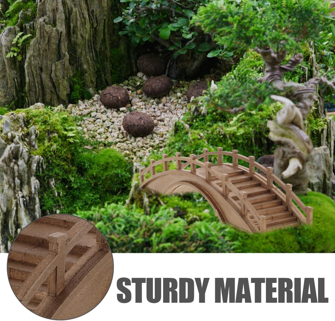 Miniature Wooden Arch Bridge Figurine for Bonsai Landscape Decor Tiny Wood Bridge Model for Micro Garden Scene and Outdoor Patio Decoration