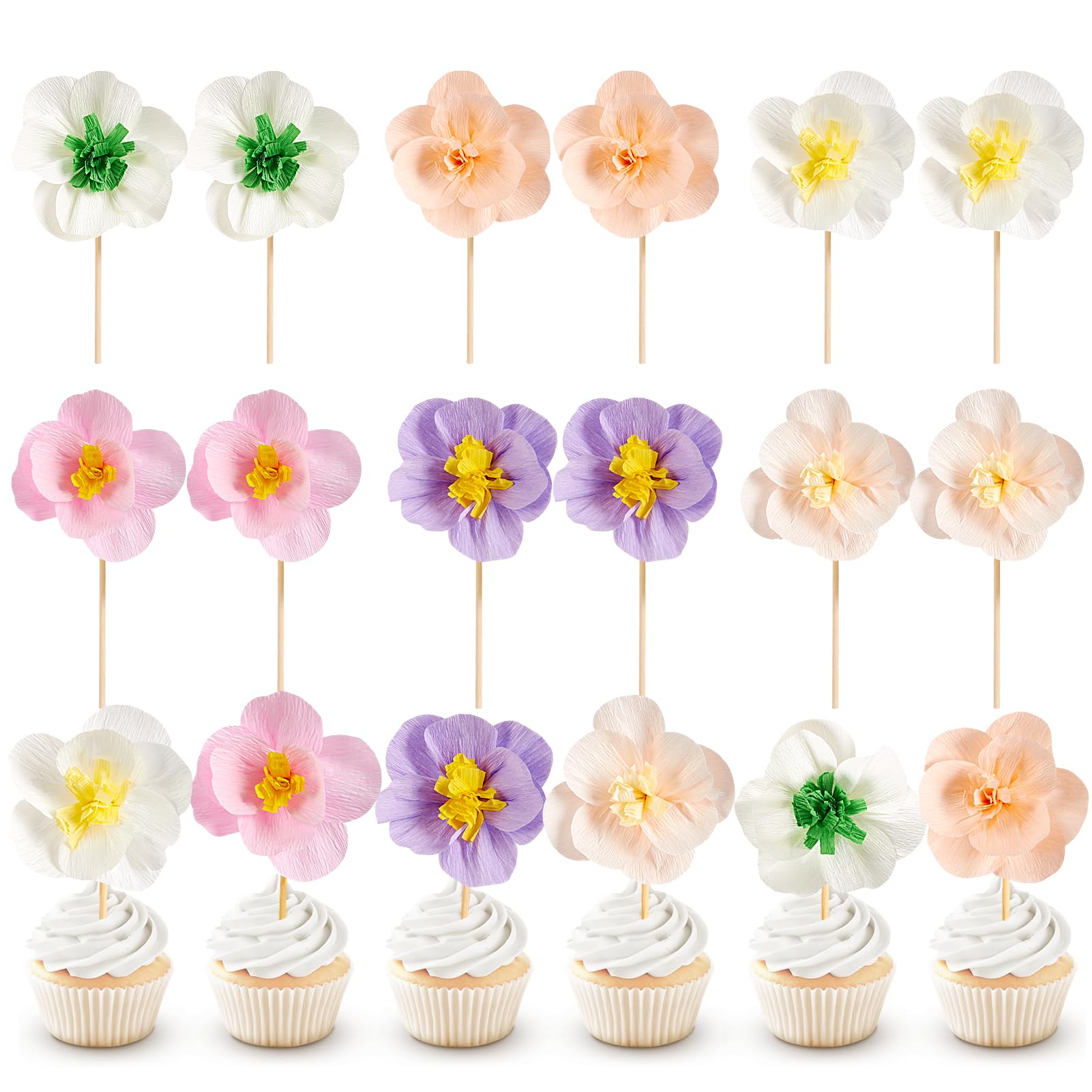 EASY JOY 12 Stück Papierblumen Cupcake Toppers Lila Torten D