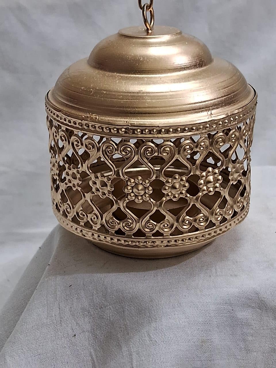 Decorative Brass Hanging Lantern | Handcrafted Floral Design Tea Light Holder | Vintage Hanging Candle/Incense Holder for Home Décor, Temple & Festive Decoration-image-19