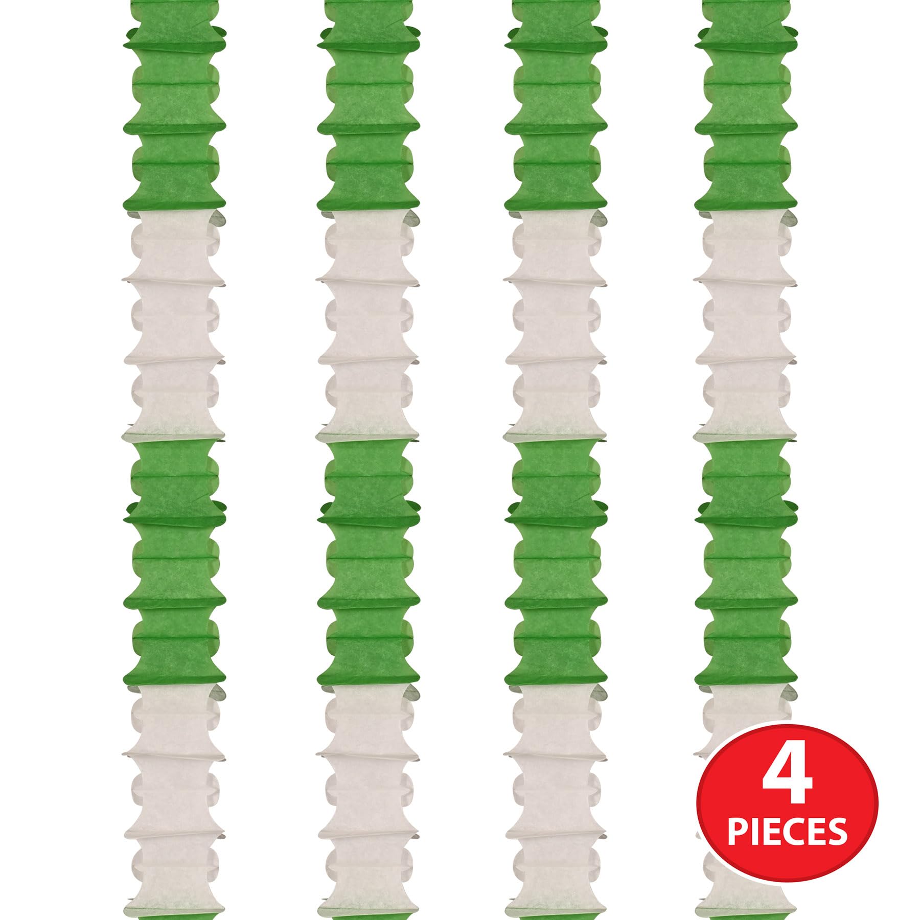 Beistle 4 Stück 35,6 cm x 11,4 cm Papier hängende Deckengirlanden Partydekorationen Fotoautomaten Hintergrund Dekor grün/weiß