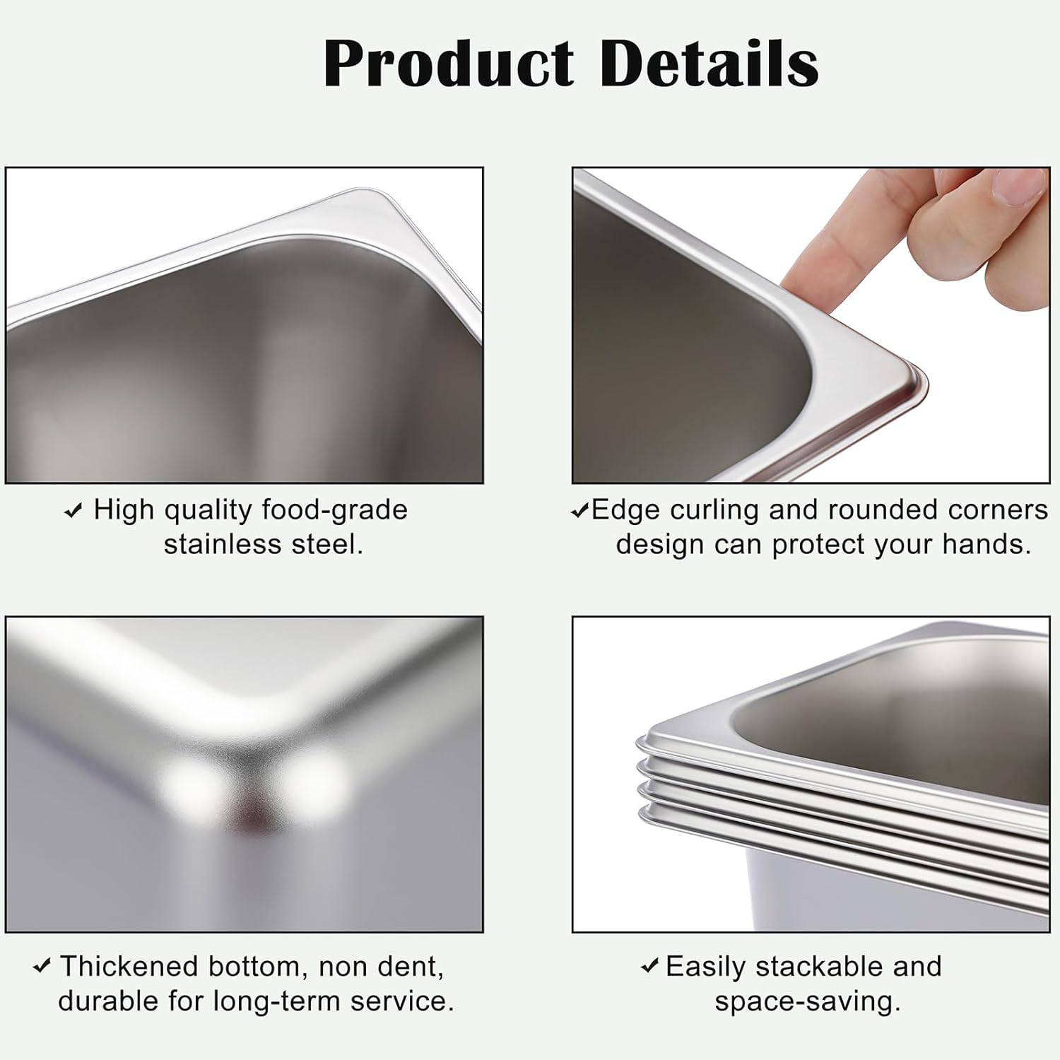 6 Pack 1/6 Size 6 Inch Deep Hotel Pan, Stainless Steel Steam Table Pans, Stackable Catering Metal Pan Commercial Food Pans for Kitchen Restaurant Buffet Party Supplies - Image 6