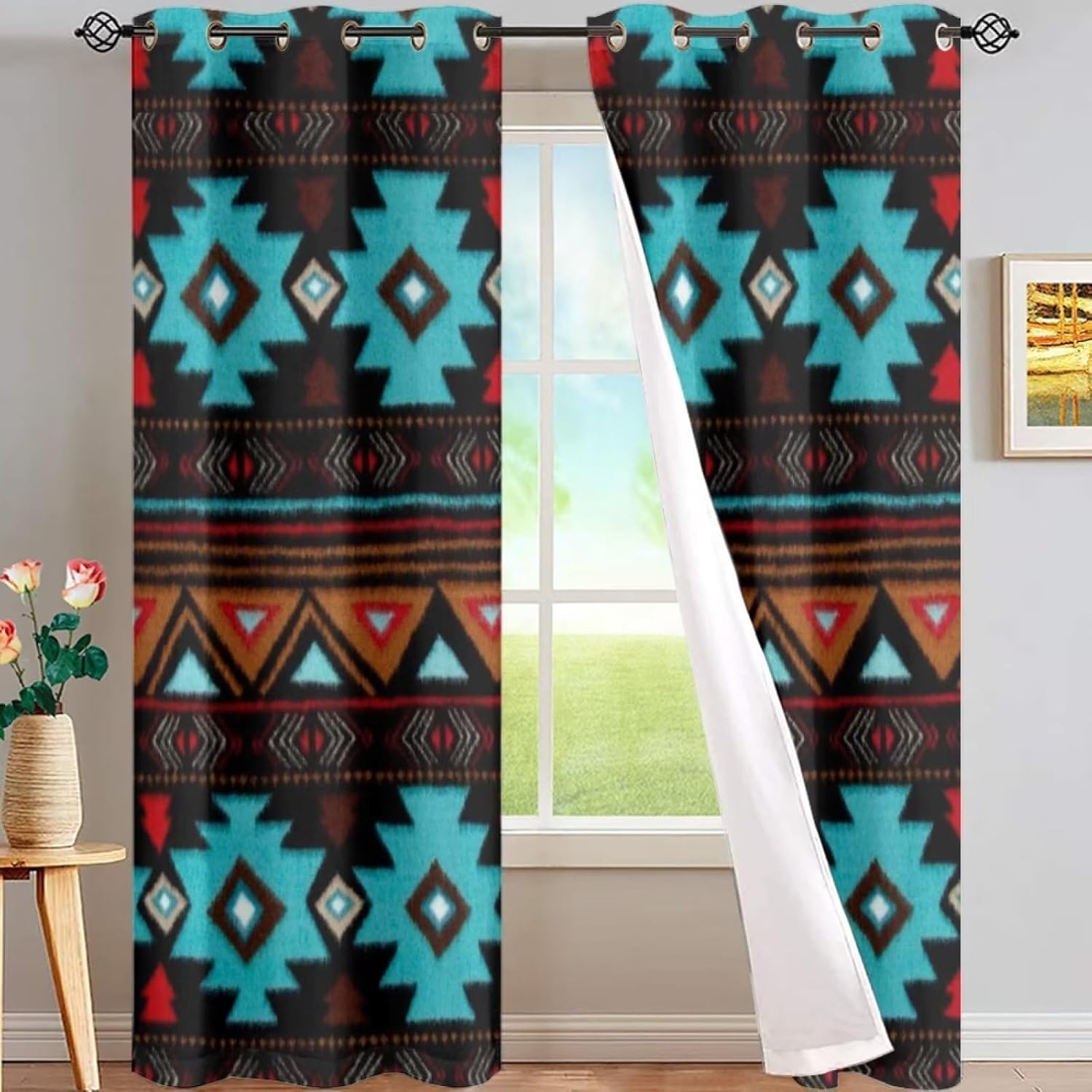 ZFRXIGN Western Aztec Curtains for Kitchen Garden Living Room Bedroom Window Curtain Panels Home Decor Room Scarf Door Bed Drape Panels 84 inch Native American Navajo
