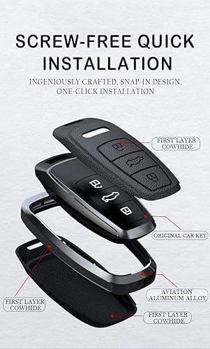 Miniatura 4 de ontto Funda de cuero para llavero de protección completa para Audi, Tipo A-Negro