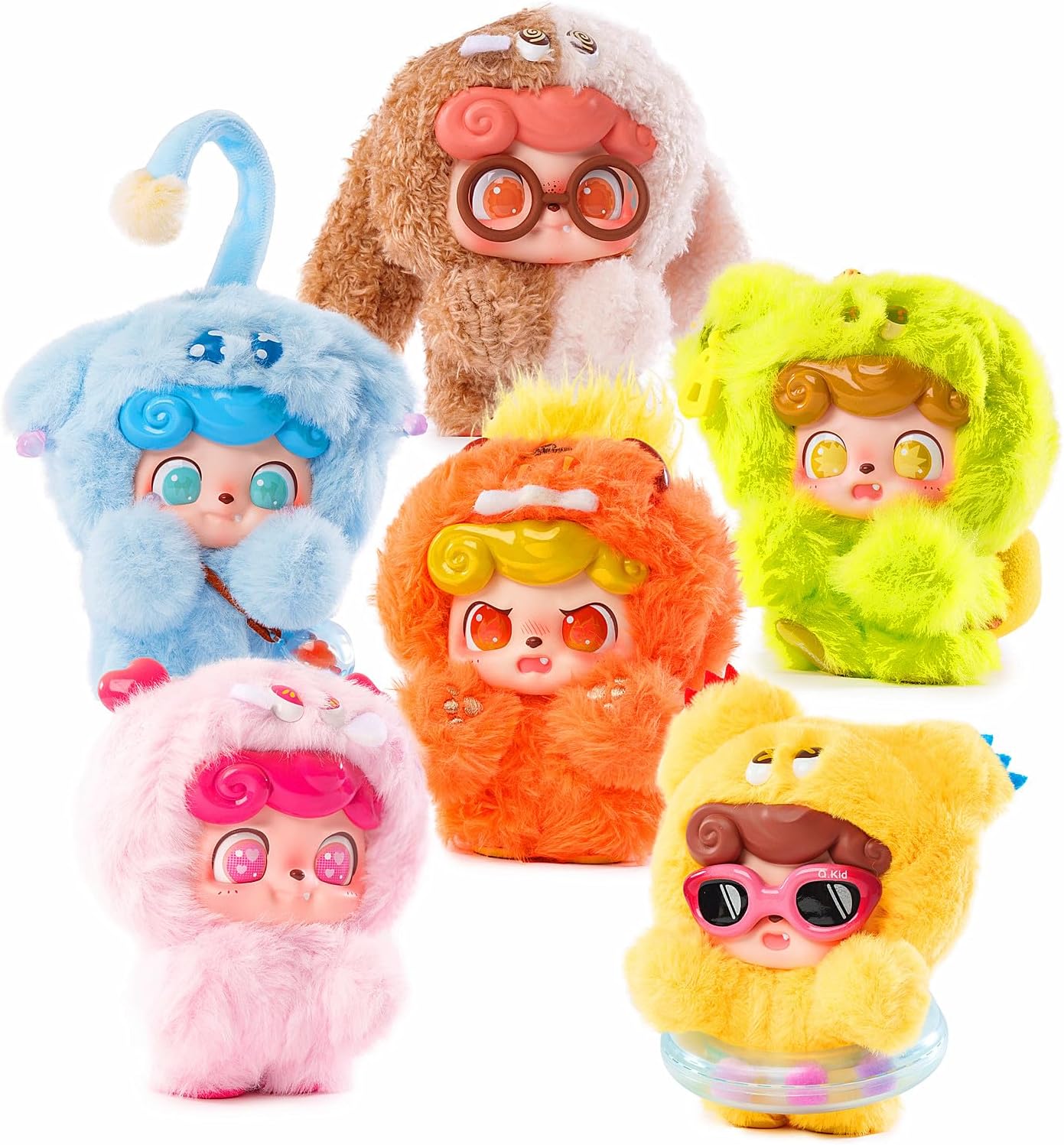 Baby Three Q.Kid Plush Blind Box，Emotional Hairy Monsters Series Plush Toy Keychain & Bag Charm Collectible Cut Birthday Gifts for Girl 1PC (1 of 7 Possible Styles) 4.2 in