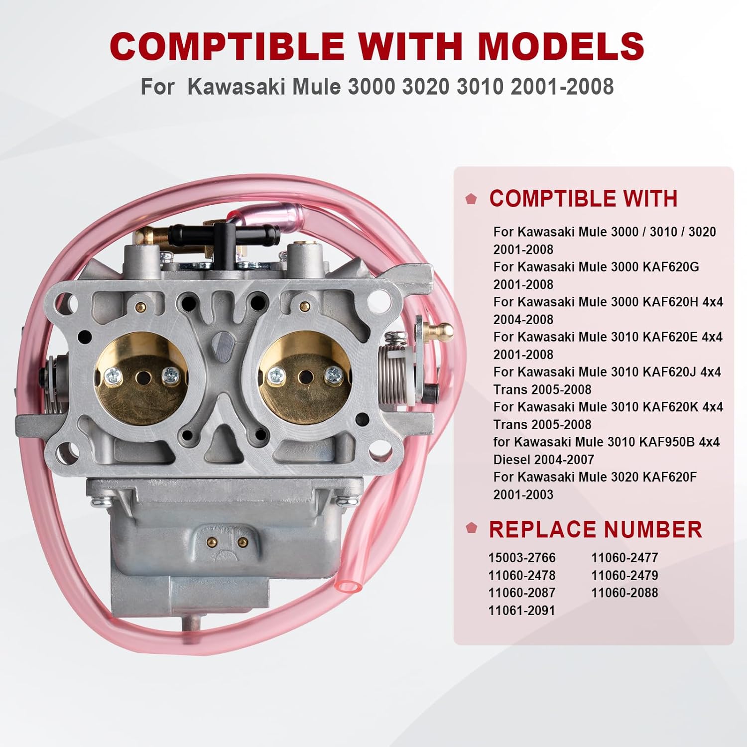 15003-2766 Carburetor Replacement For Kawasaki Mule 3000 3010 3020 2001-2008, Replace 11060-2477, 11060-2478 TRX70 Carburetor Compatible with TRX 70 ATV