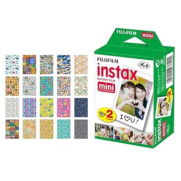 Fujifilm instax Mini Instant Film (20 Exposures) + 20 Sticker Frames for Fuji Instax Prints Travel Package