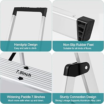 OLIXIS 6 Step Ladder, 330lbs Folding Aluminum Step Stool