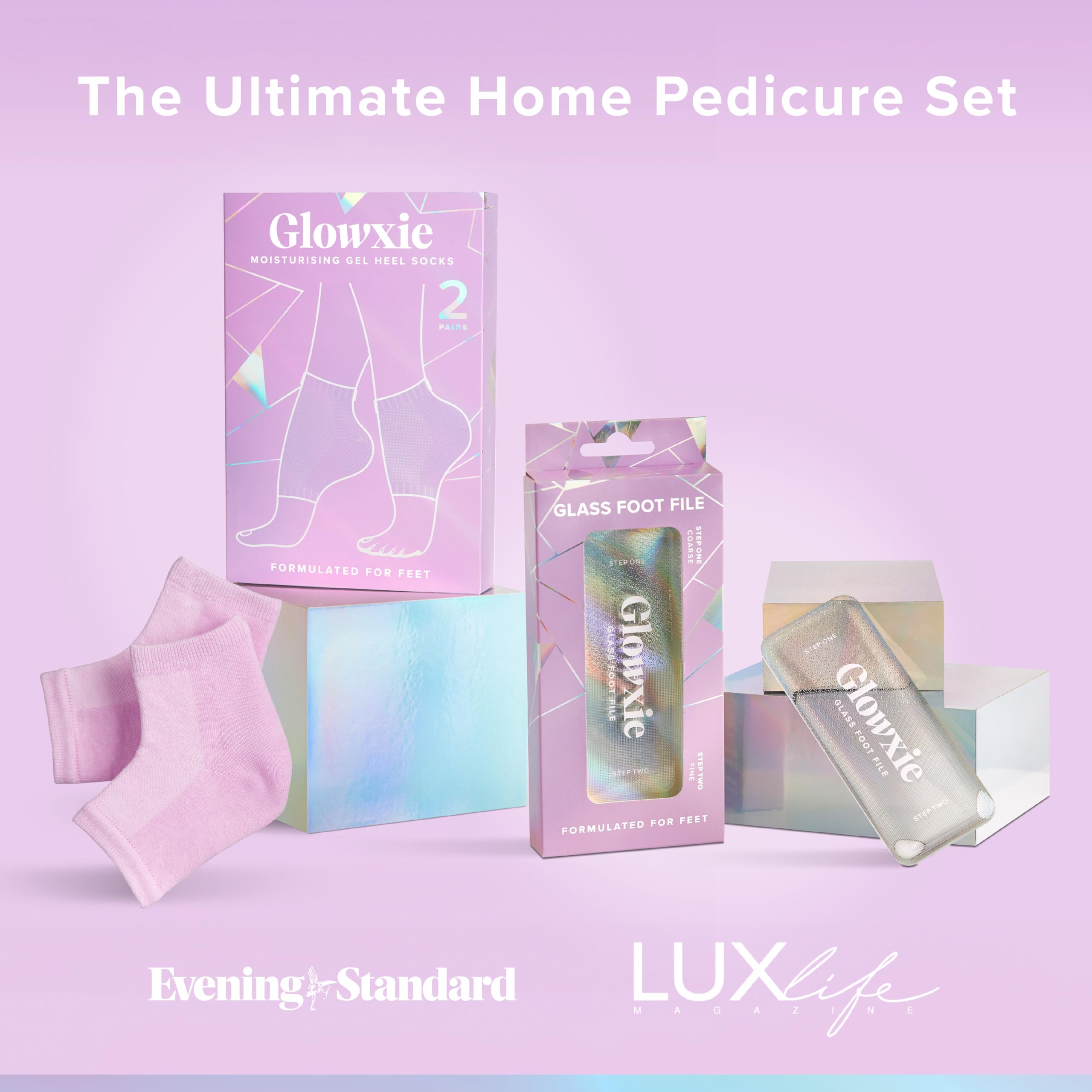 Glowxie At-Home Pedicure Kit - Premium Glass Foot File + Reusable Gel Heel Socks for Smooth Heels & Callus Removal - Image 2
