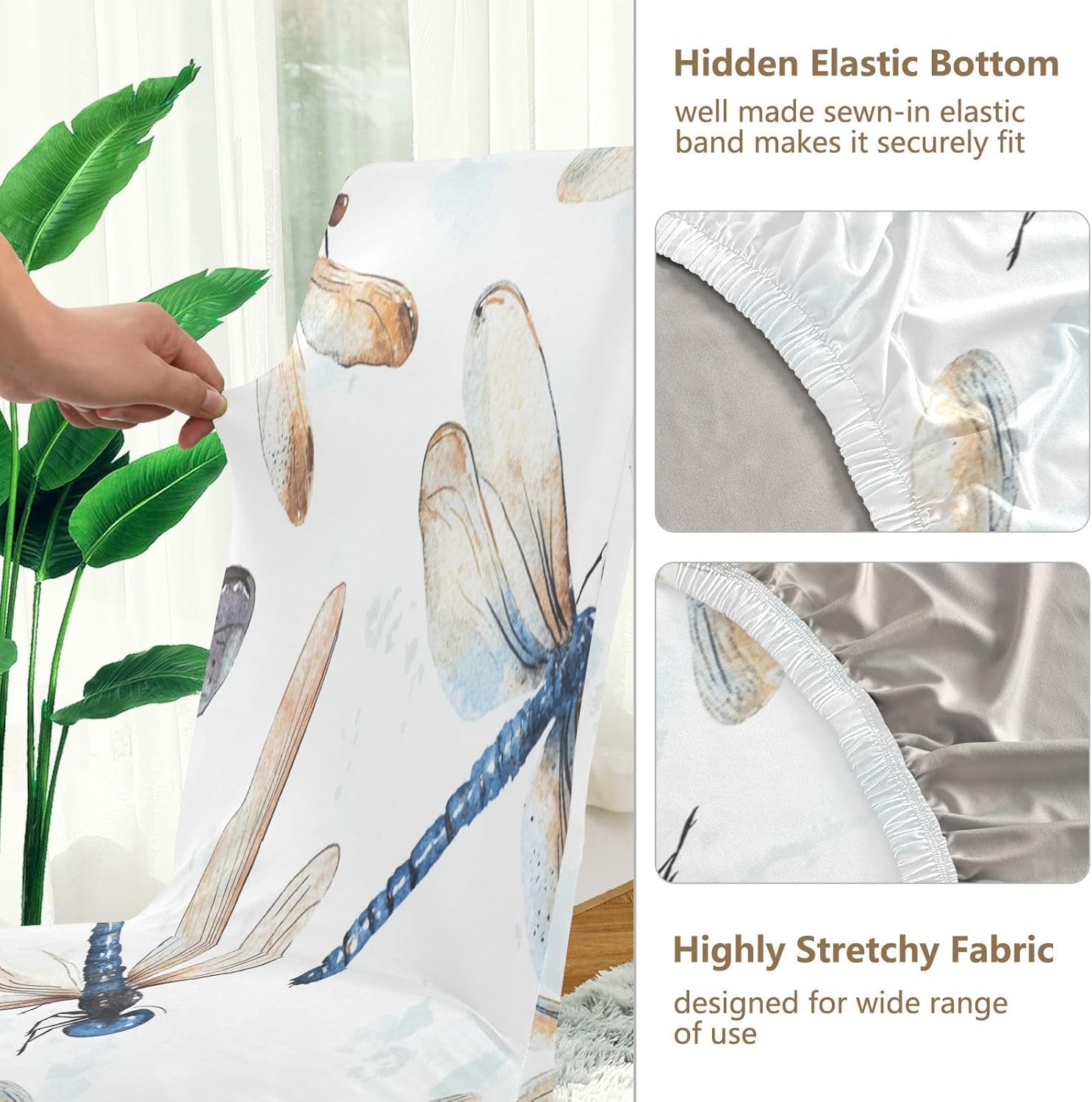 ALAZA Chair Covers for Dining Room, Watercolor Dragonflies Seamless Stretch Chair Cover Sets Chair Protector Removable Washable for Ktichen Restaurant Hotel