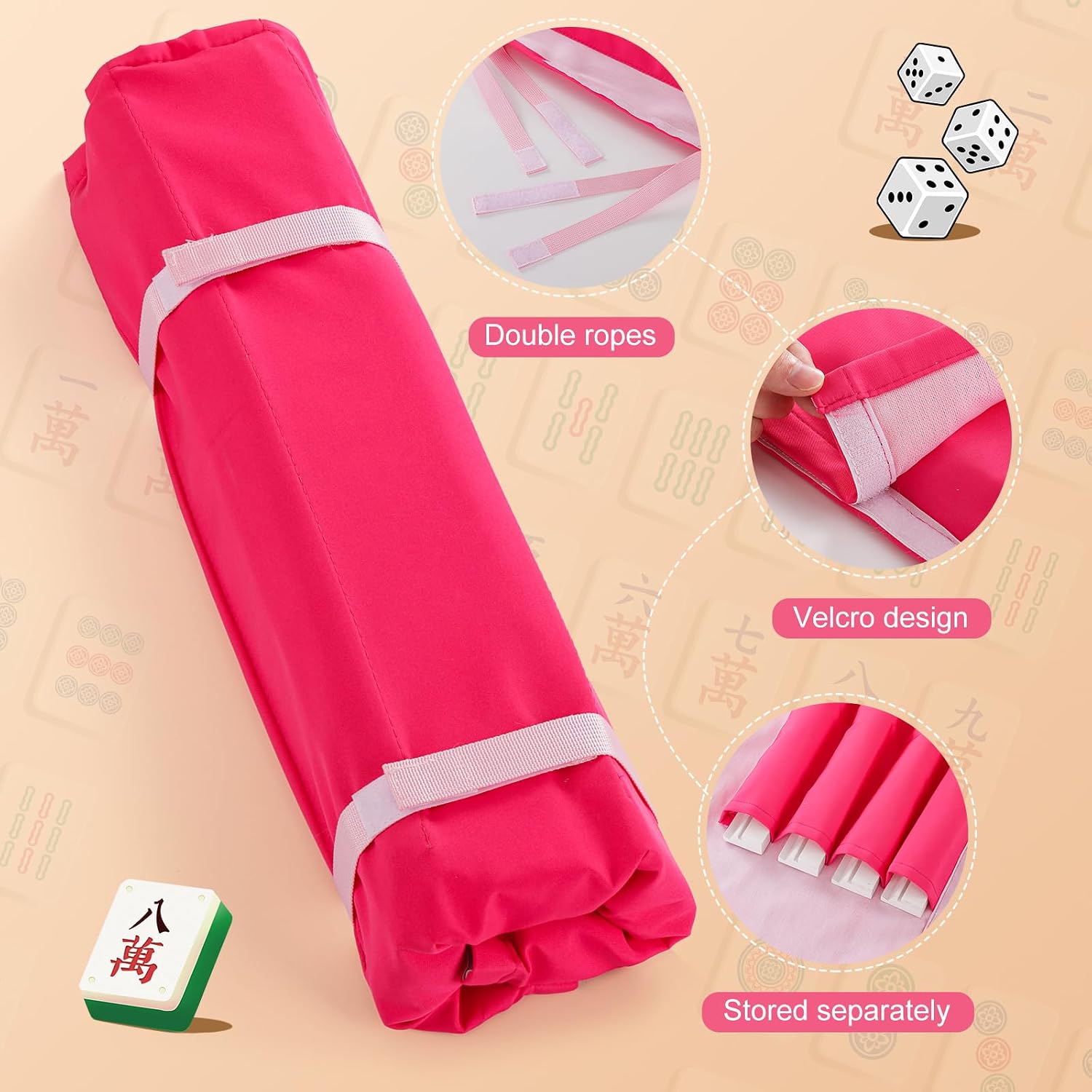 Mahjong Rack Bag - Roll & Go Canvas Sleeve Organizer Fits 4 Racks and Pushers, Travel Mahjong Accessories and Gifts for Club & Game Night, Case Only (Rose Pink) image 5