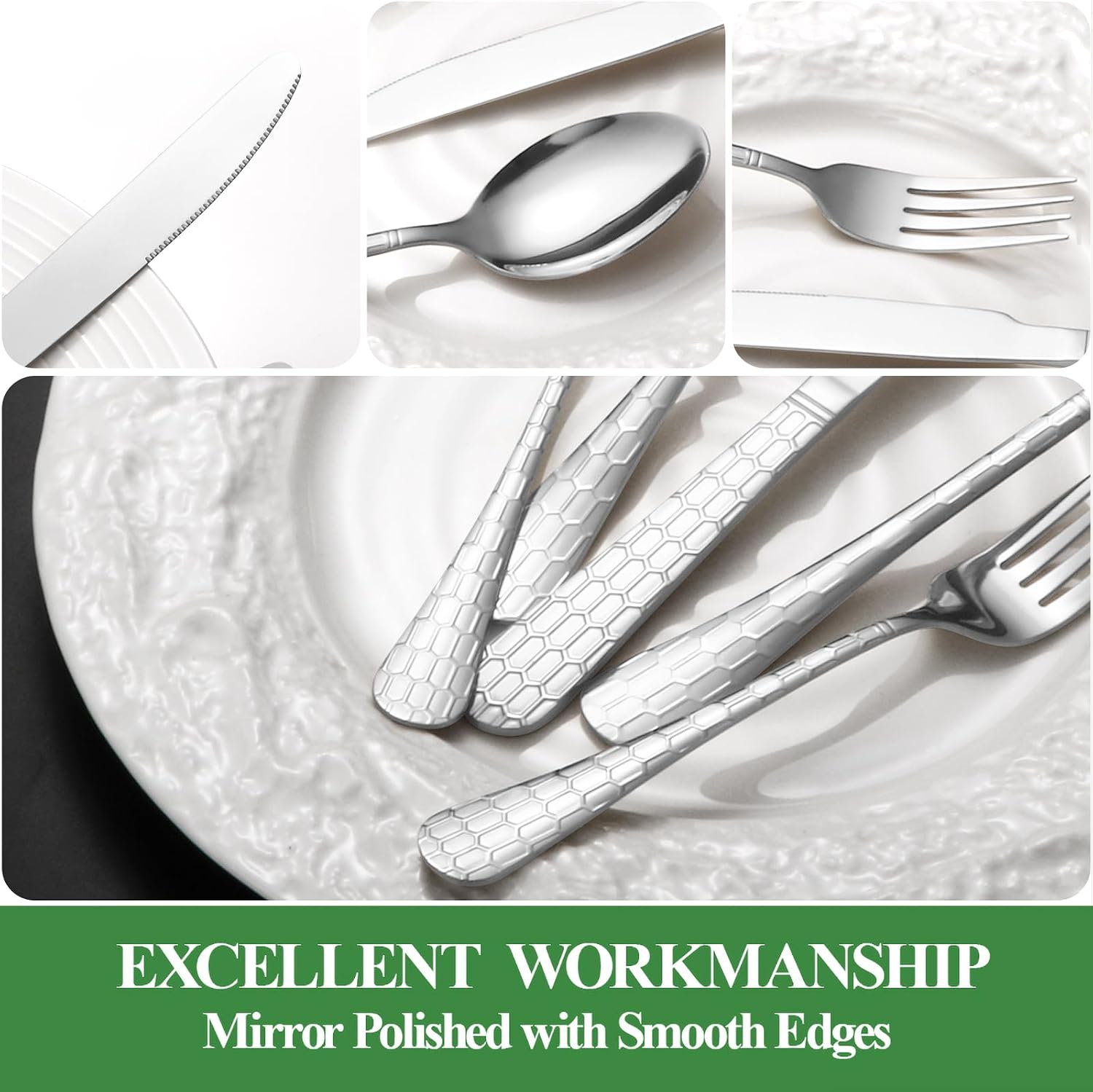20 Pcs Silver Silverware Set for 4, Food Grade Stainless Steel Flatware Set, Eating Utensils Sets Include Fork/Knife/Spoon, Reusable Cutlery Set for Home Kitchen, Dishwasher Safe, Wave Hammered image 4