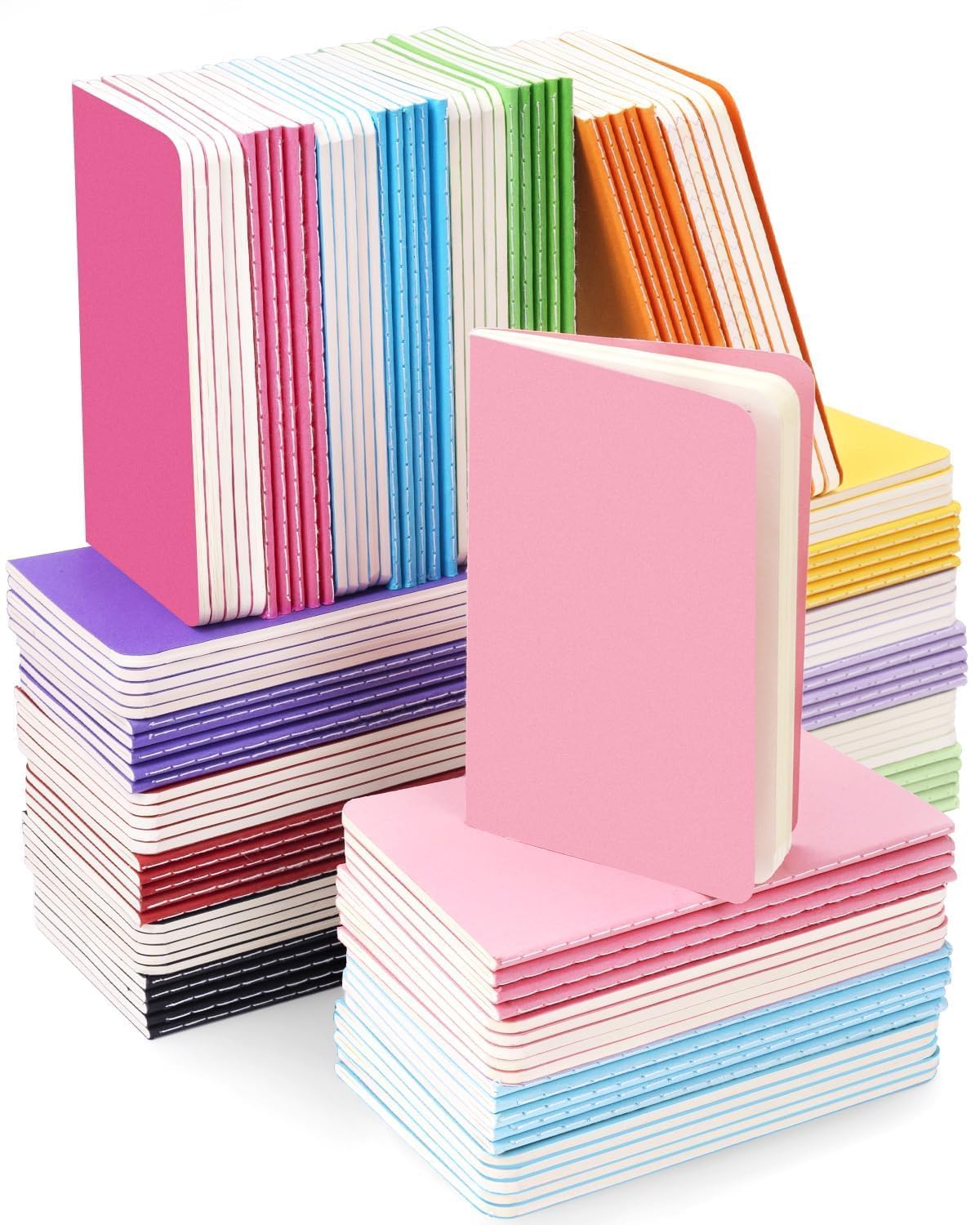 Gwybkq Cuadernos pequeños a rayas a granel, paquete de 120 mini blocs de notas de bolsillo, libros de cubierta colorida para niños, estudiantes, regalos a granel de 3.5 x 5.5 pulgadas, 30 hojas/60