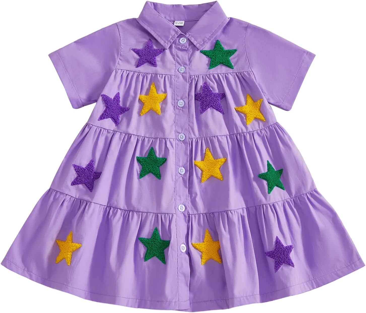 Suolongsama Baby Girl Mardi Gras Outfit Star/Bunny/Carrot A-Line Dress Short Sleeve Button Cute Smocked Toddler Easter Dress