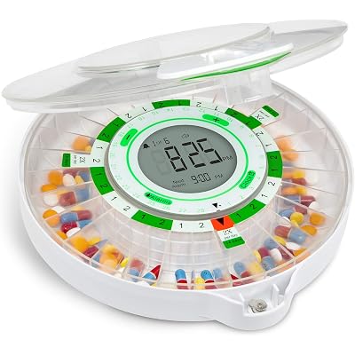 Live Fine 28-Day Automatic Pill Dispenser with Upgraded LCD Display, Key Lock, Sound & Light for Prescriptions, Medication, Vitamins, Supplements & More