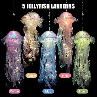 5 Pcs Jellyfish Light, Hanging Jellyfish Lamps, Jelly Fish Light Lamp, Jellyfishs Lanterns, Jelly Fish Decoration, Bright LED Garden Lanterns for Party Yard Landscape Garden Ornaments, 5 Colors [Energy Class A]