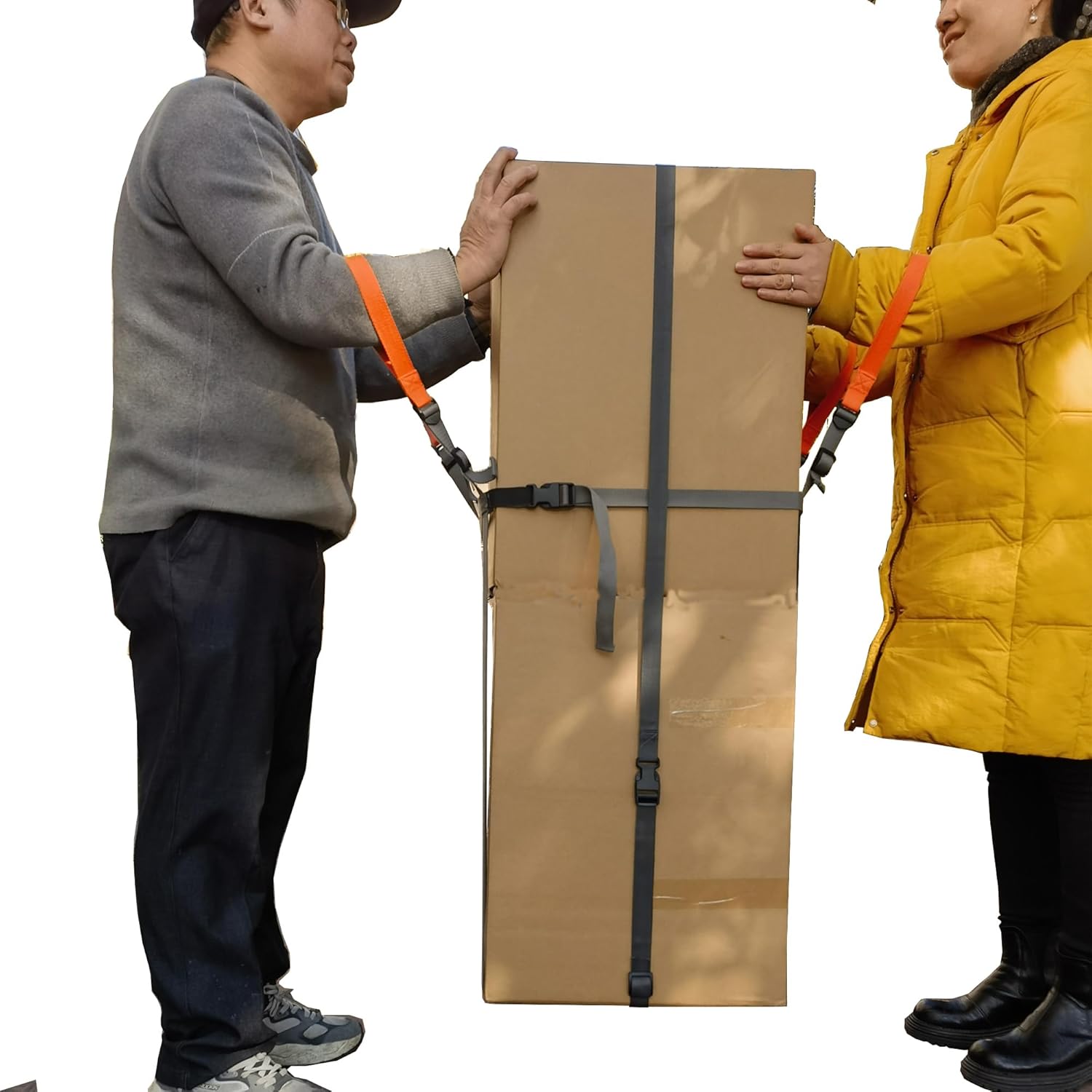 Safe Box Moving Straps, 2-4 Person Lifting Strap for Moving Drum, Appliances,and Heavy Objects,Circular and Square Items Lifting Tool Set, 500 lbs Capacity, Forearm Forklift, Hand-Carried,Gray/Orange